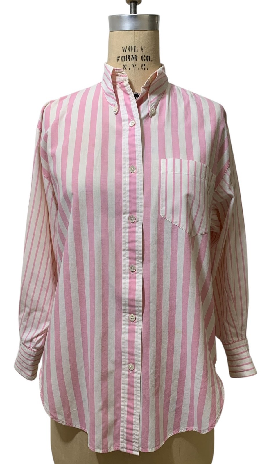 BANANA REPUBLIC Vintage 80s/90s Women’s LS Pink Cotton Stripe Blouse Shirt Sz S