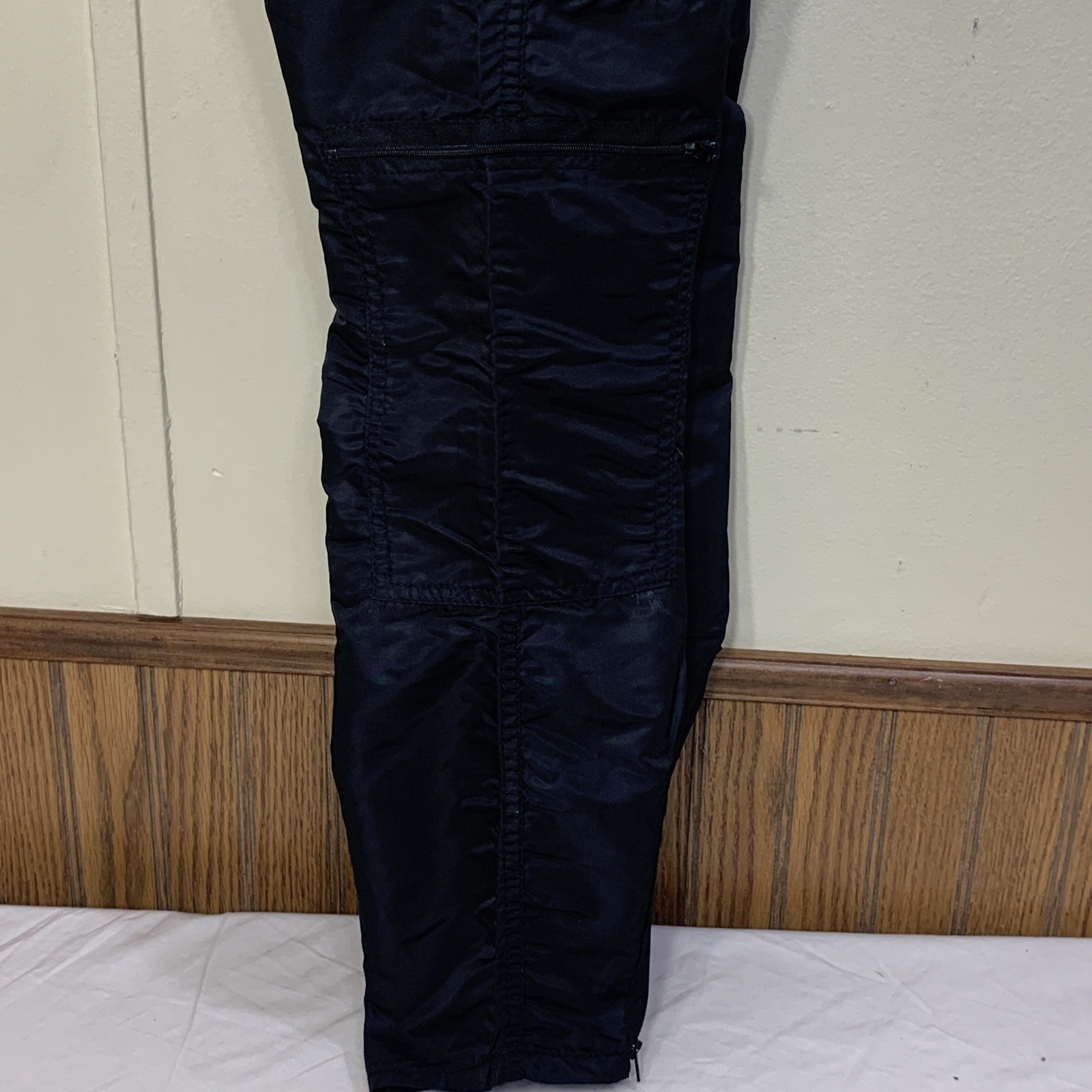 Iconic 80’s Black Parachute Pants Nylon Cargo 6 Pockets Zip Leg Size 7-8
