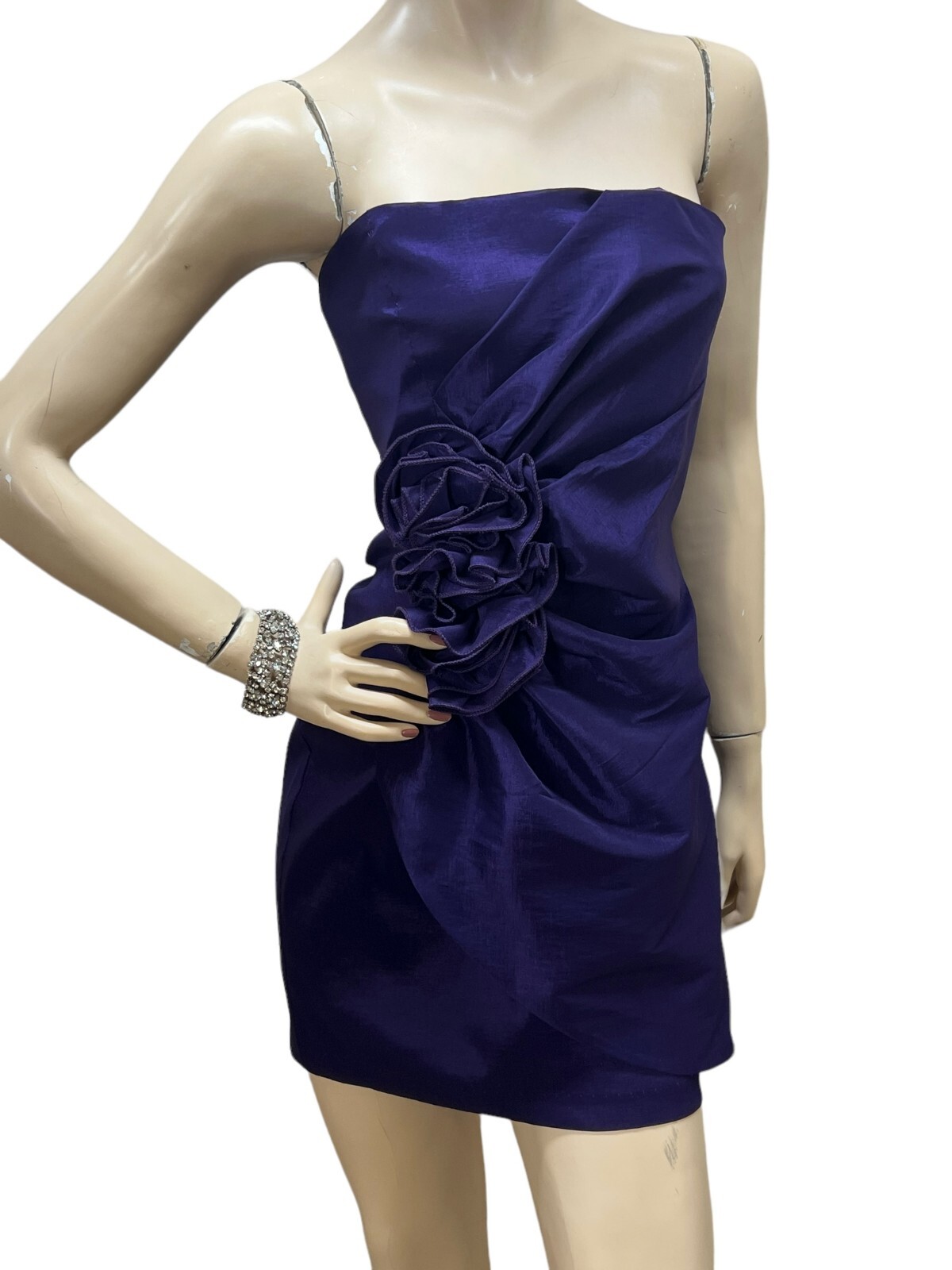 M~L Vtg 80s Purple Dress Wrap Front BOW Prom Party Club Strapless Let’s Fashion