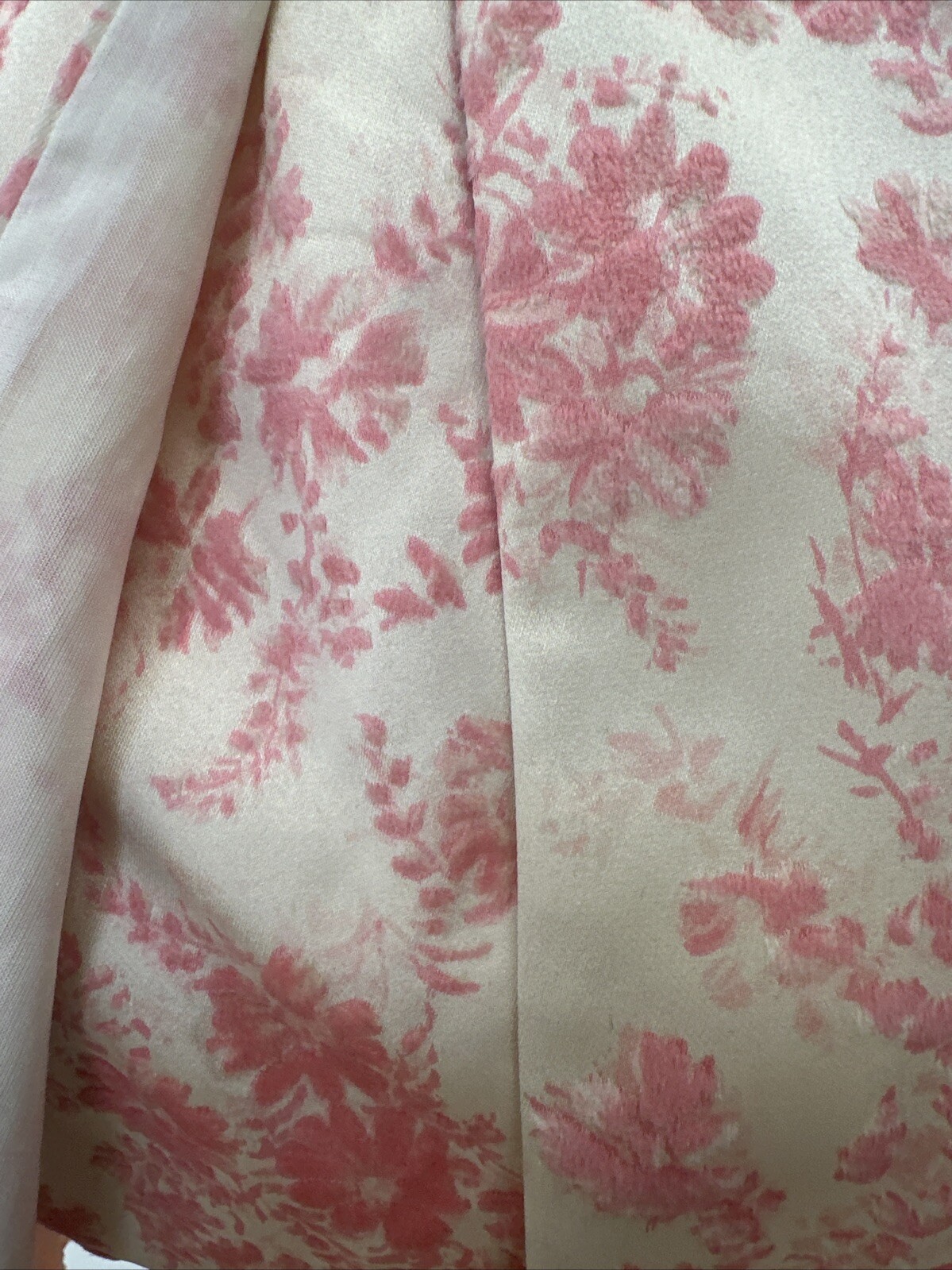 Vintage 60s Cream Satin & Pink Velvet Flocking Evening Gown With Jacket Size 6
