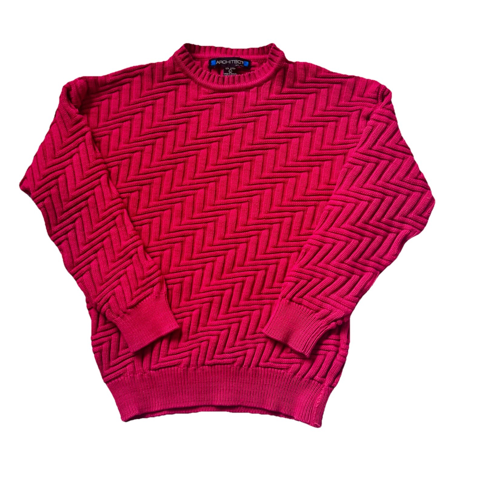 Vintage Architect 3D Textured Knit Sweater Women’s L Red 100% Cotton Jamaica