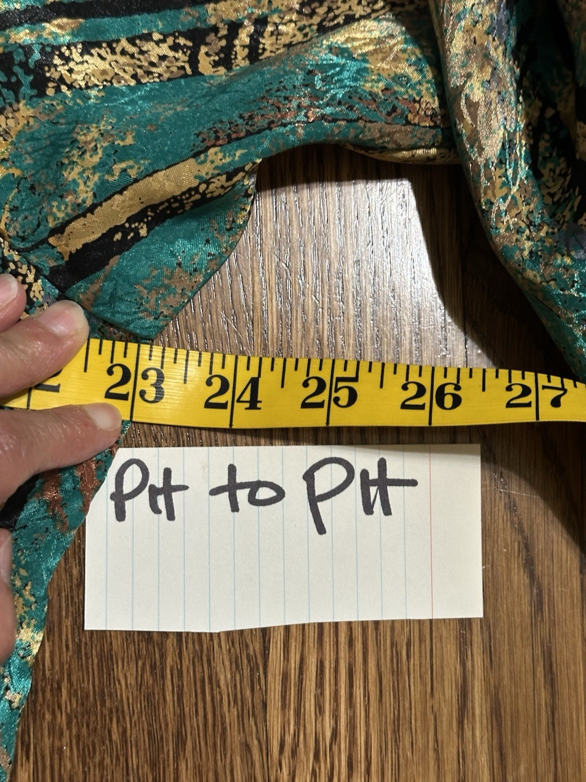 Vintage Da-Rue Of California Teal Gold Long Sleeve Elastic Waist Blouse Med?