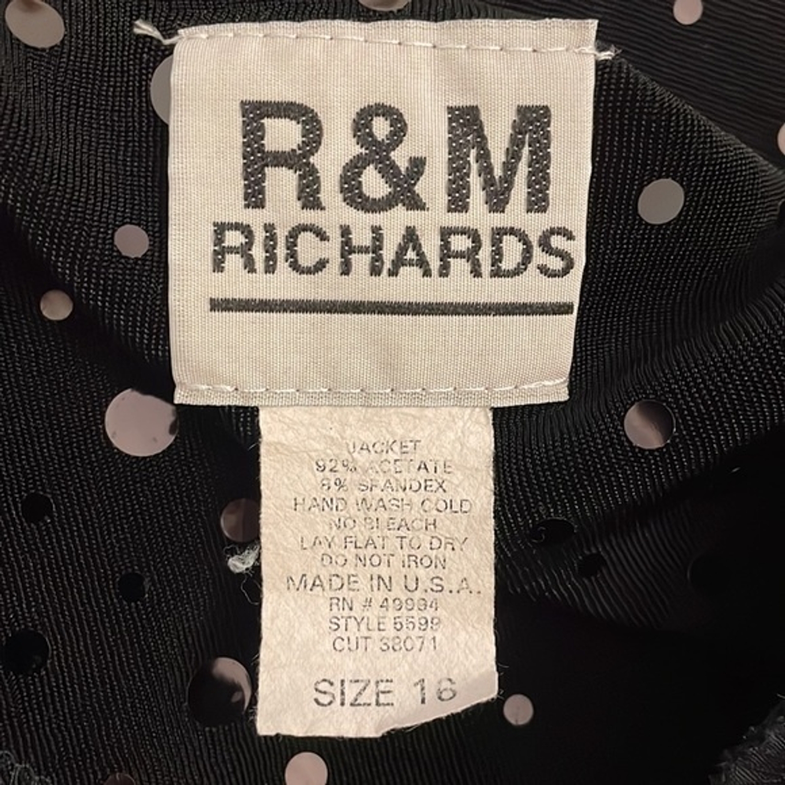R&M Richards Vintage Black Cocktail Evening Dress with Sequin Jacket Womens 16