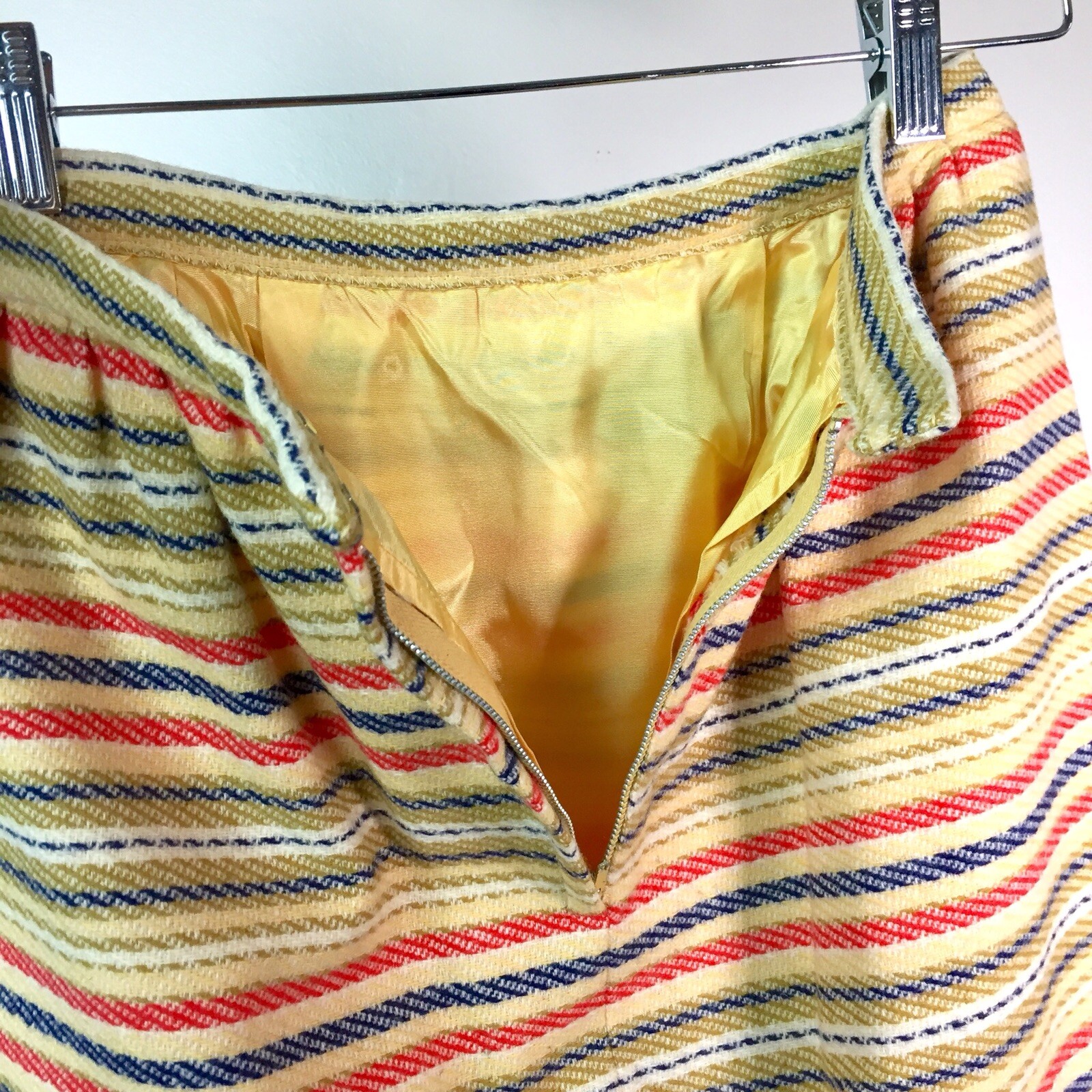 Majestic High Waist Pencil Skirt 1960’s Union Striped Wool Yellow Blue XS / 25