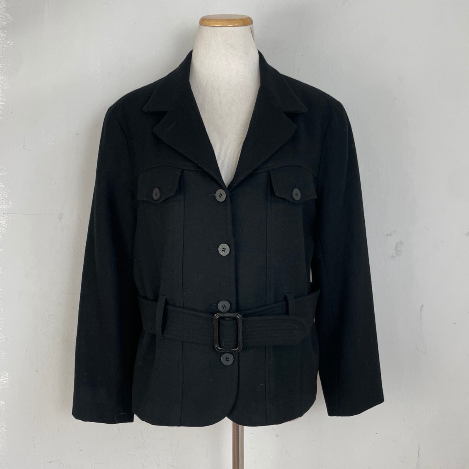 Vintage Black Wool Blazer Size Small (6) 1980s Stanley Blacker Belted Jacket