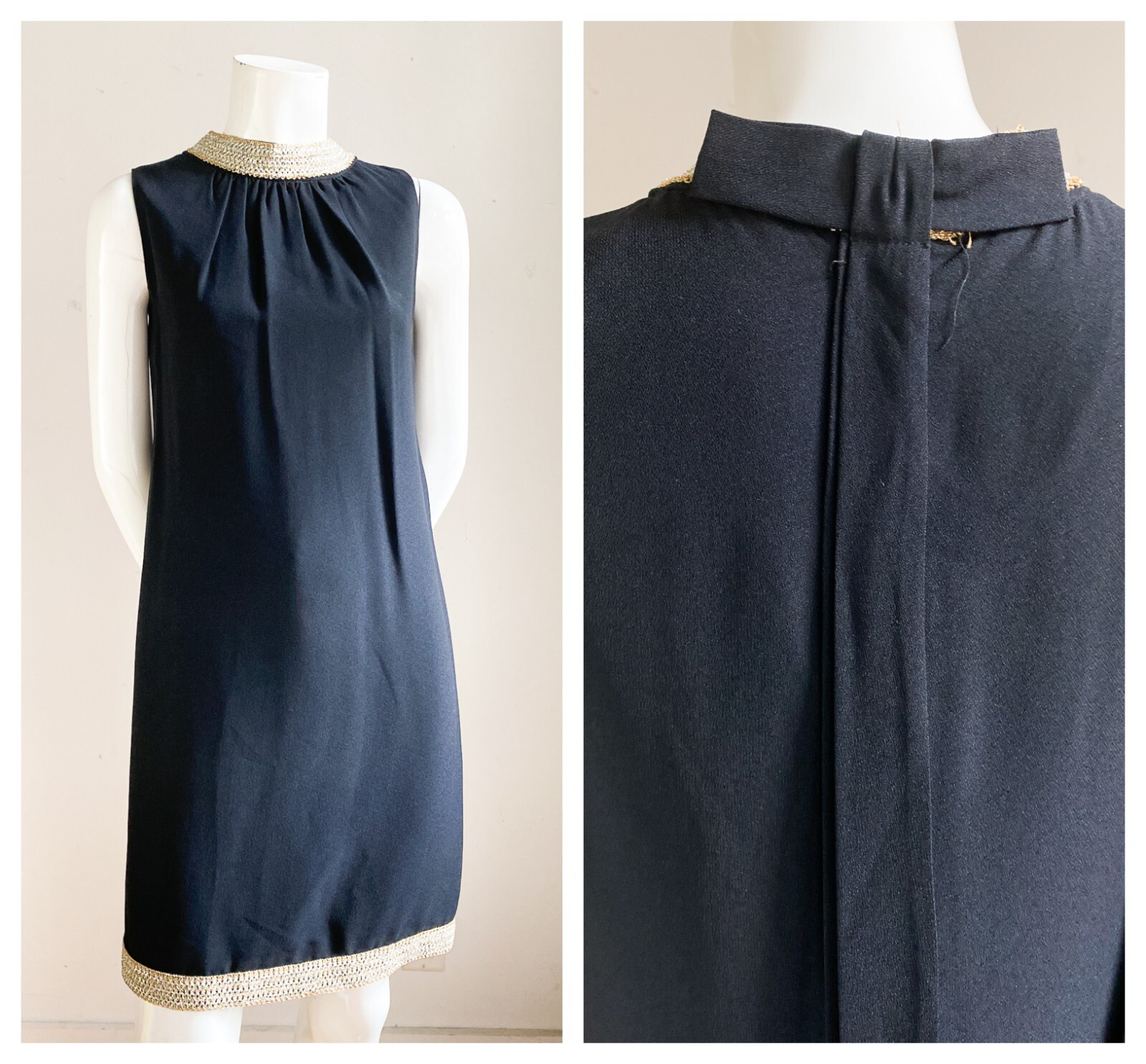 Vintage Pussy Cats by CArla Jane Black Wool Crepe 60s Mod Sheath Dress S