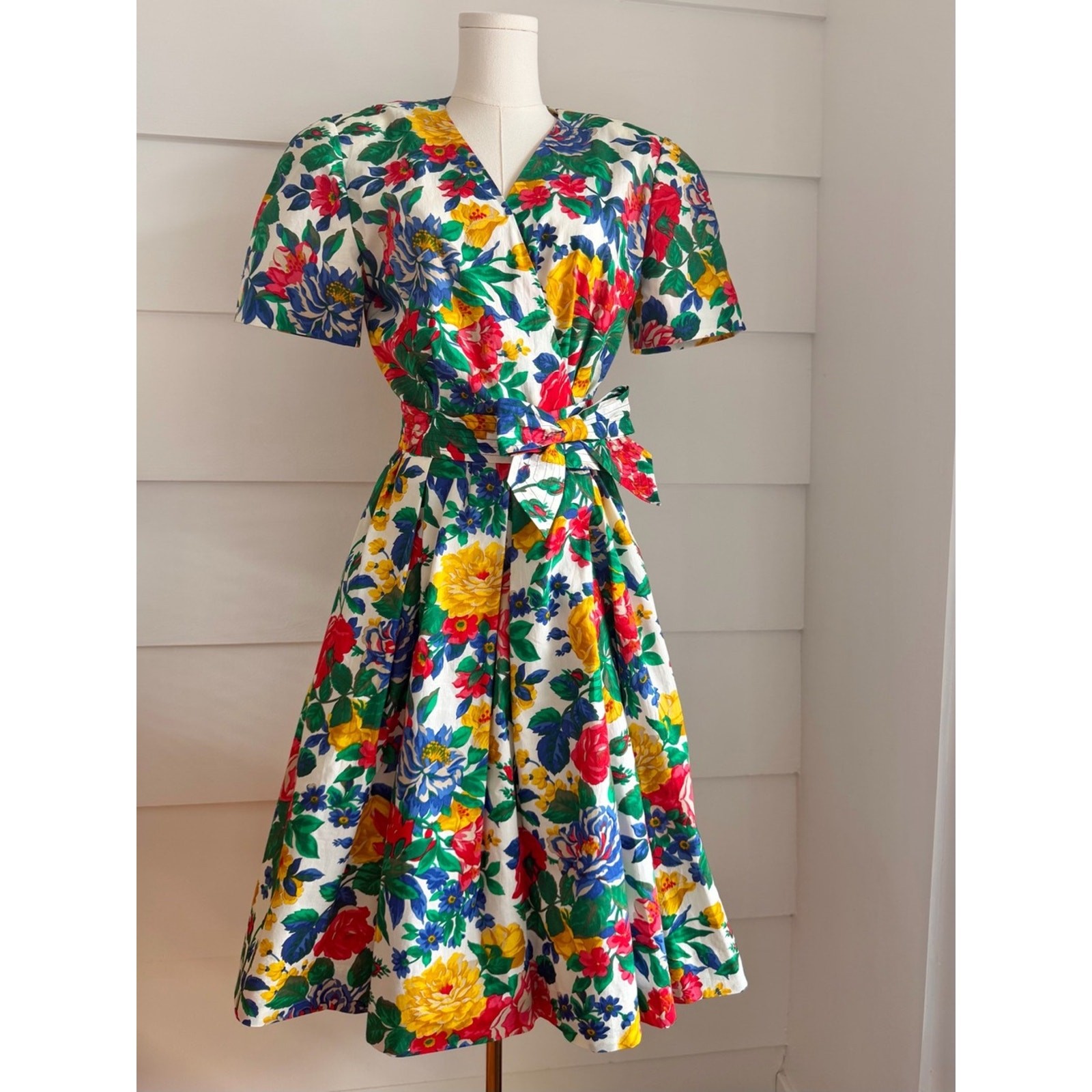 Vintage Albert Nipon Dress 80s Floral Print Cotton Dress