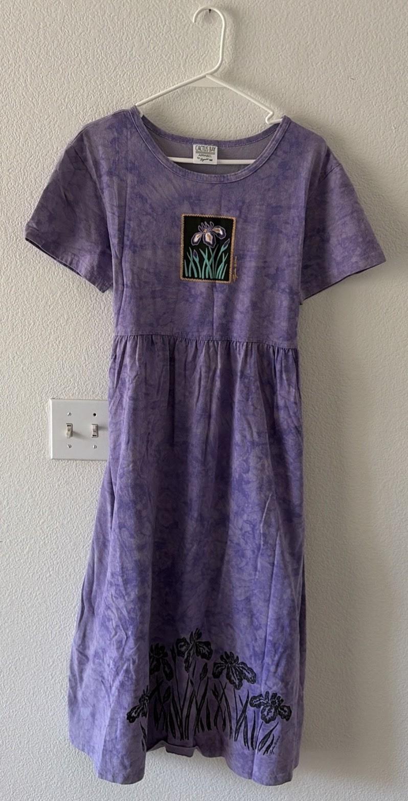 Vintage Cactus Bay by Lynée Tie-Dye Purple Flower Long Maxi T-Shirt Dress Size M