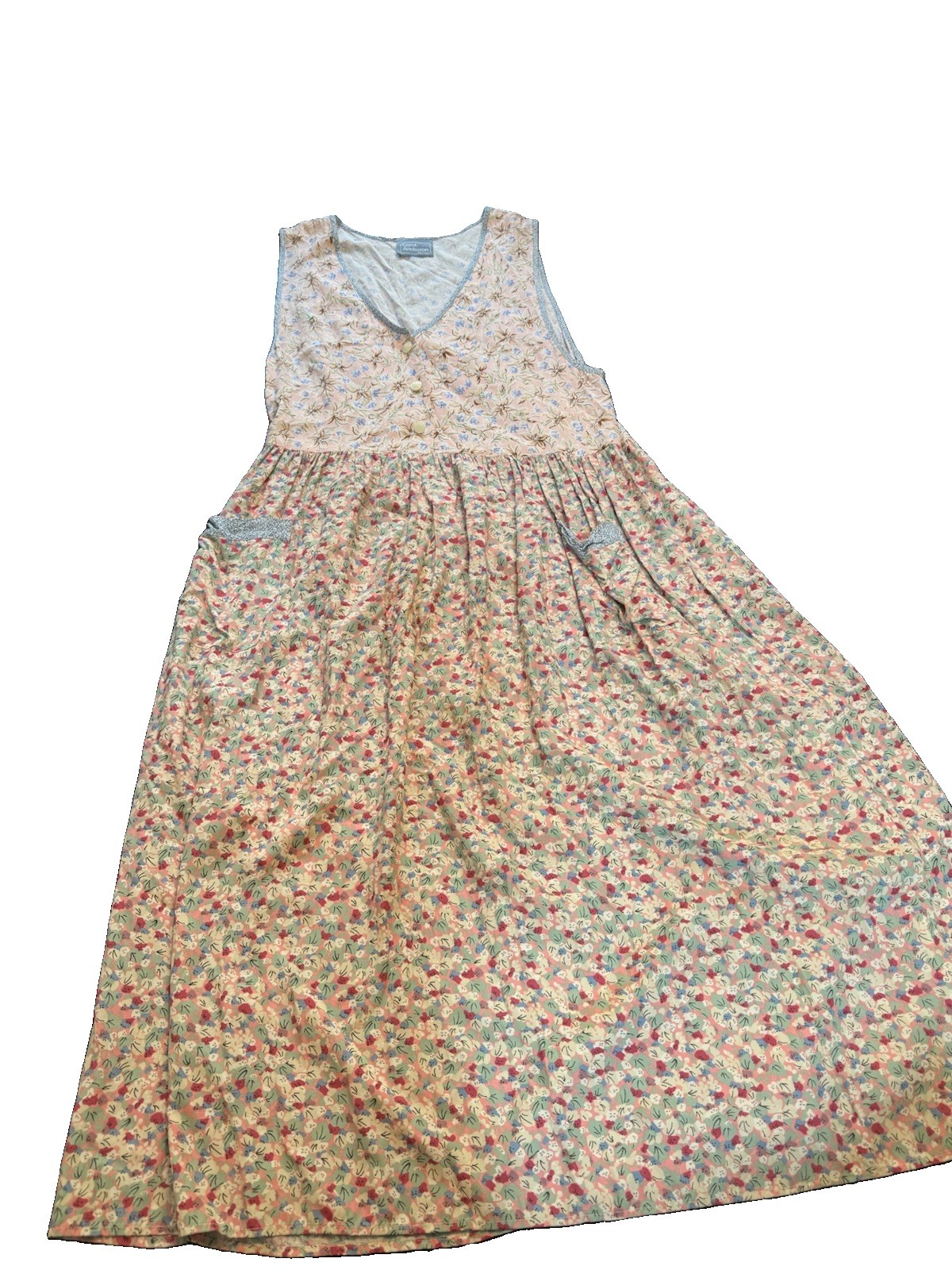Vintage Carol Anderson Petites Cottage Prairie Midi Floral Tie Back Dress S M