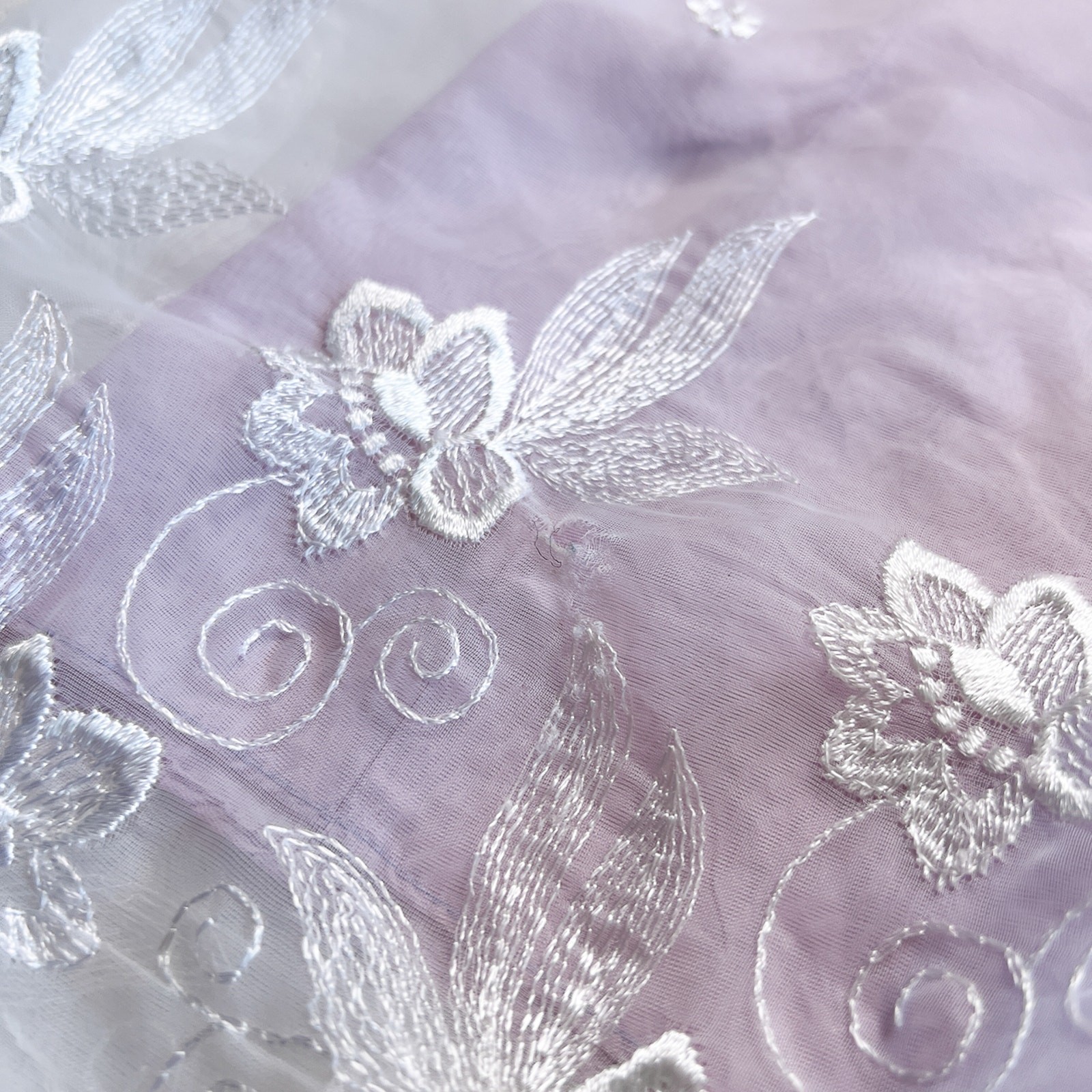 Vintage Coquette Dress 70s Sheer Mesh Floral Embroidered Lavender Tea Party