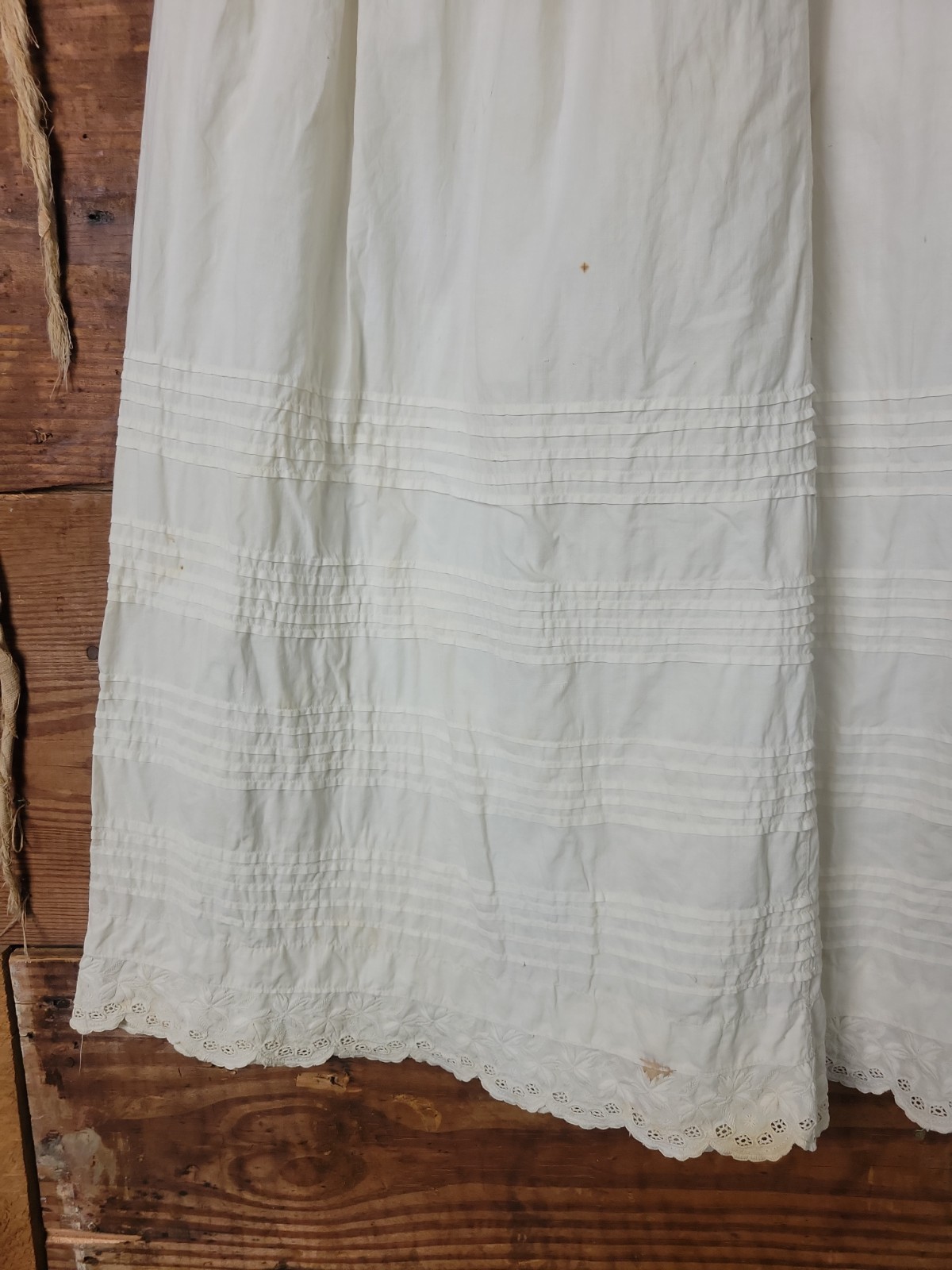 Vintage Antique Tiered Cotton Muslin Slip Skirt Pin Tucks Embroidered Lace