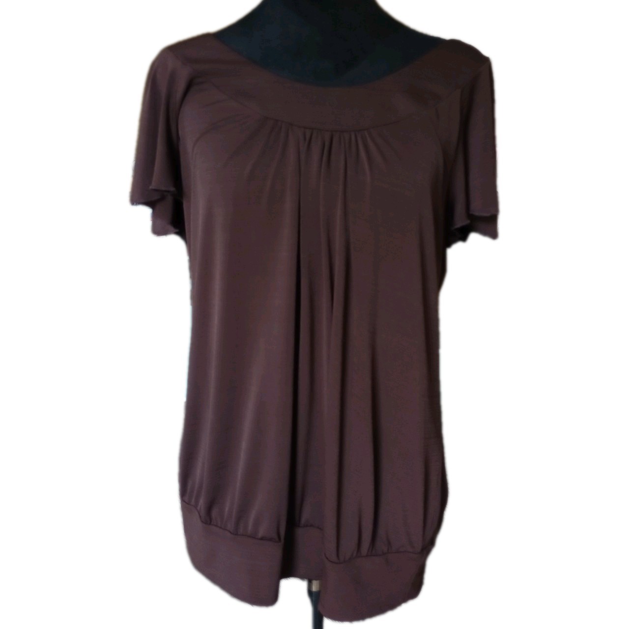 I.N. Studio Women’s M Brown Short Flutter Sleeve Y2K Blouse, Vtg