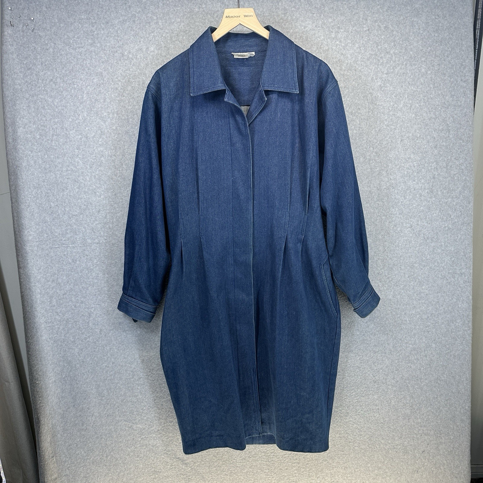 Vintage 80s Robinson’s Womens Denim Duster Coat Size 12 Long Jacket Hong Kong