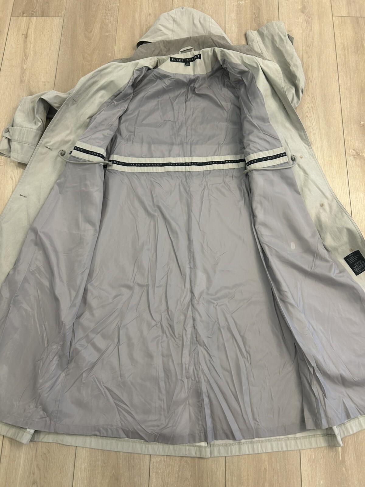 Vintage Fleet Street Trench Coat Hooded Greenish Gray Size 16, Button Up Soft