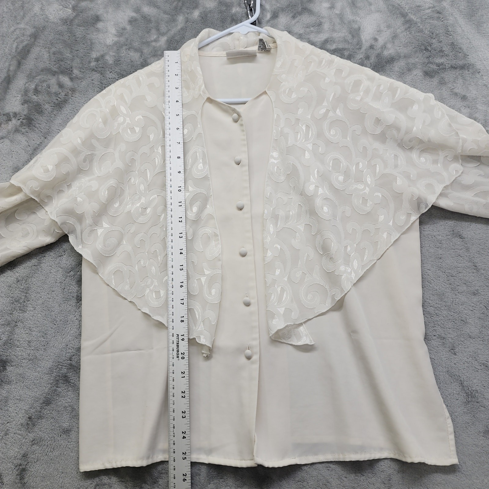 Vintage Ilyssa Maxx Chiffon Caped Button Front Blouse Size 16 Ivory Cottagecore