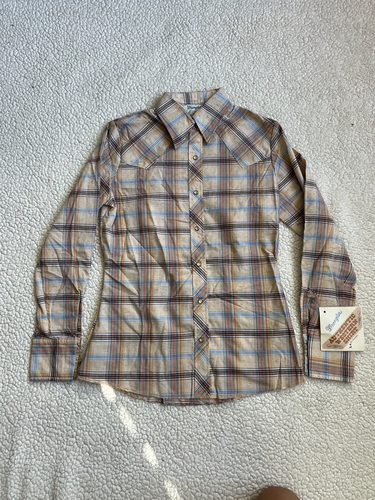 Wrangler Western Shirt Plaid Pearl Snap Long Sleeve Polyester Cotton Size 30