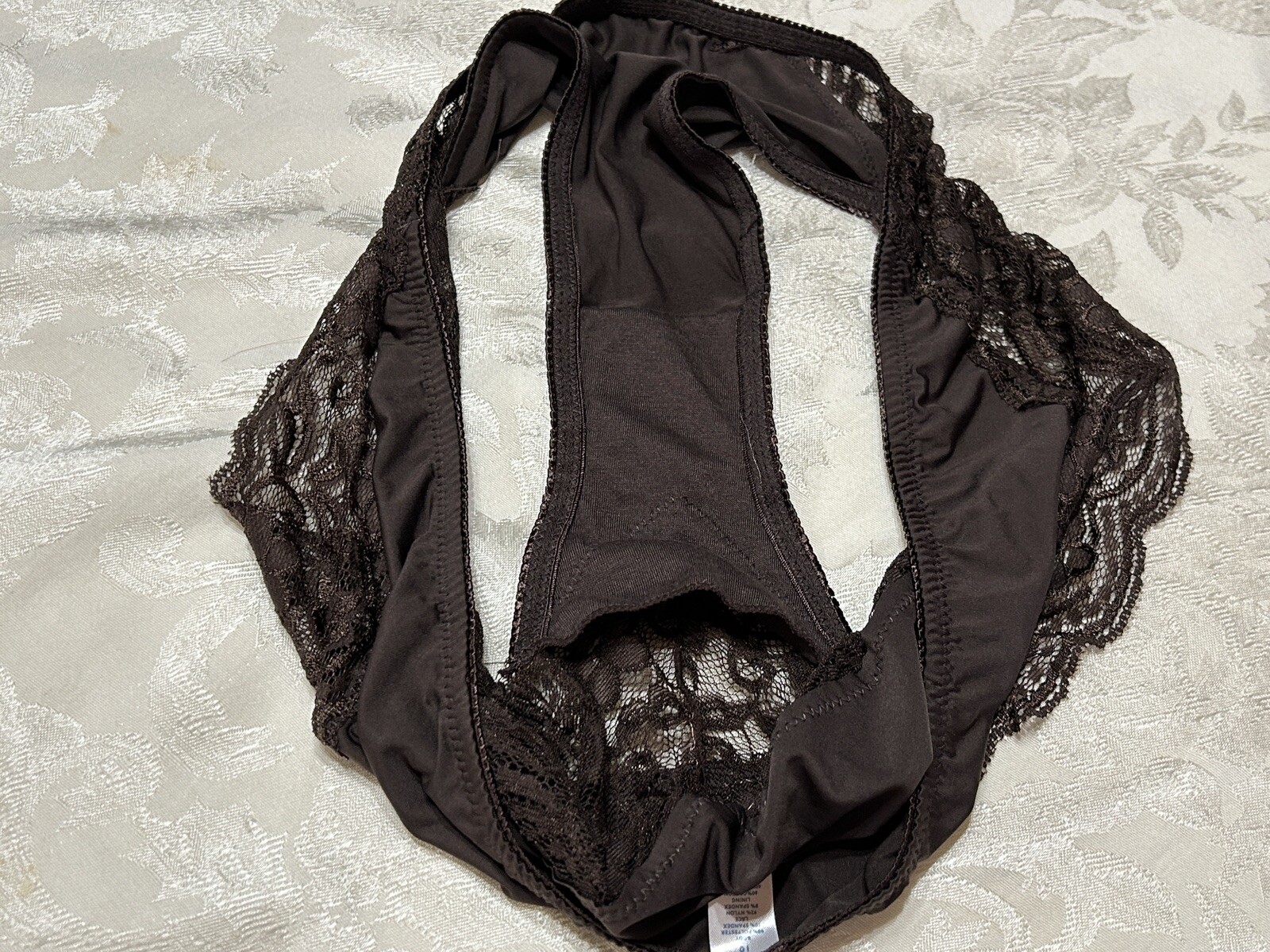 Vtg Unbranded 170593X Sheer Lace Polyester Cheeky Hipster Sz 10 Brown Panties
