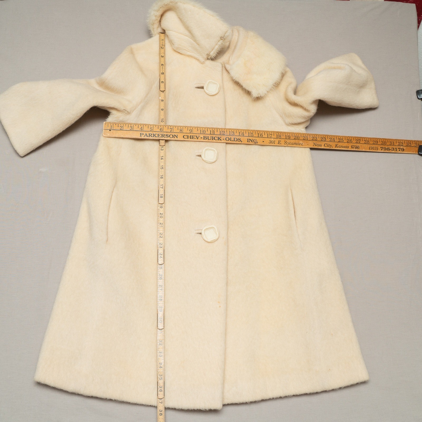 Vintage 50s Womens Pea Coat Rabbit Fur Collar Mohair Jacket Button Up Mod