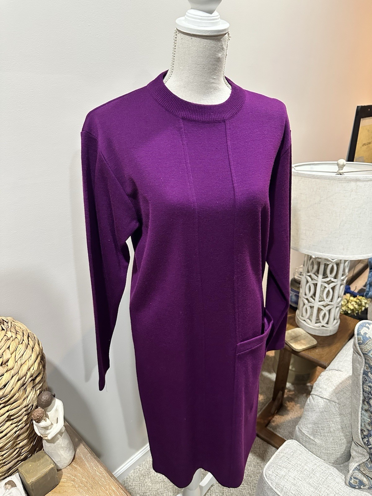 VTG Harve Bernard Dress By Bernard Holtzman. Wine Color W Large Pocket. Med.