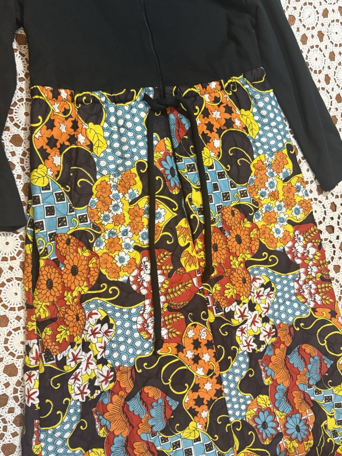 Vintage 60s 70s long sleeve hostess maxi dress Floral Go Go Hippie Boho As Is