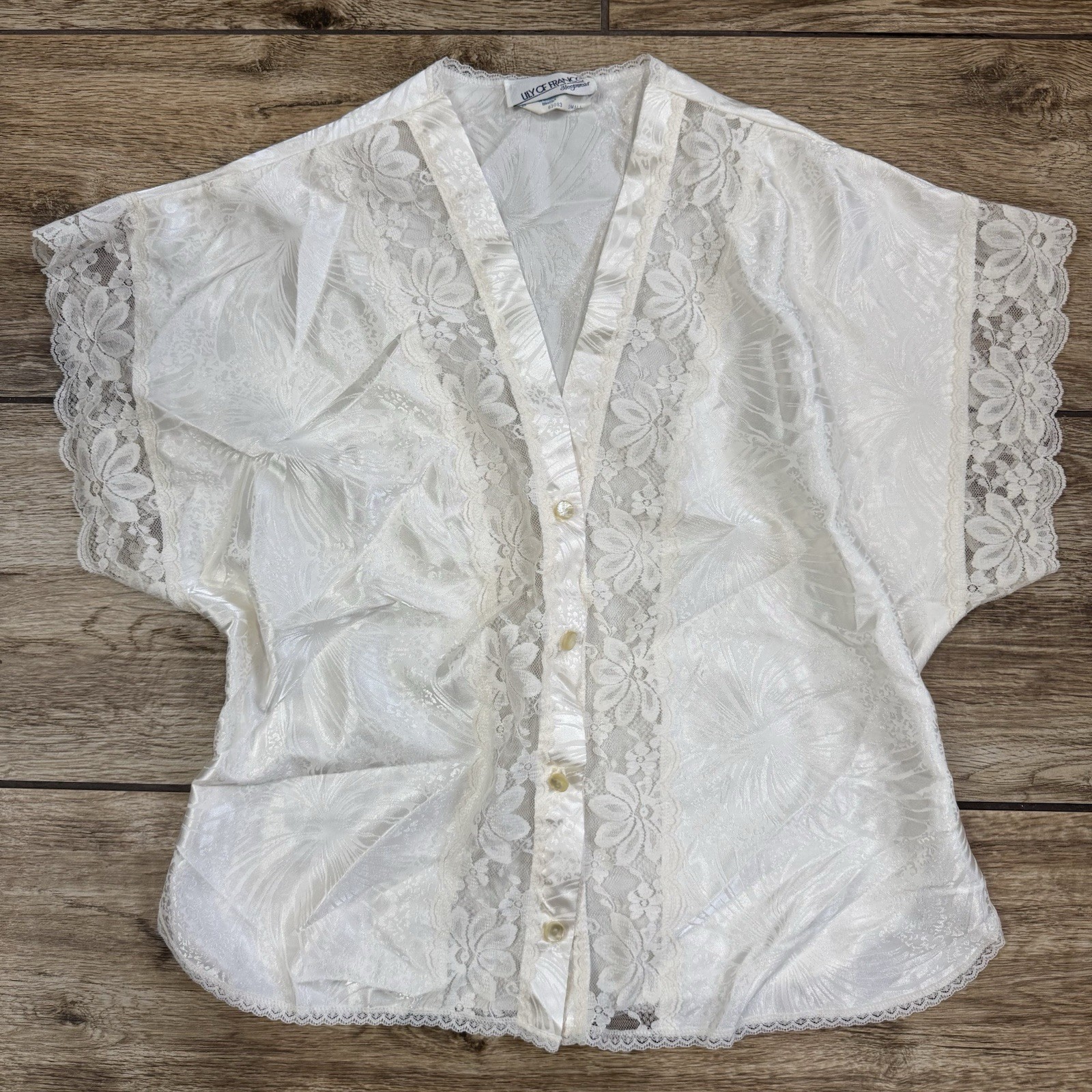Vintage Lily Of France Sleepwear cream Silk Lace Pajama Top Pants Set