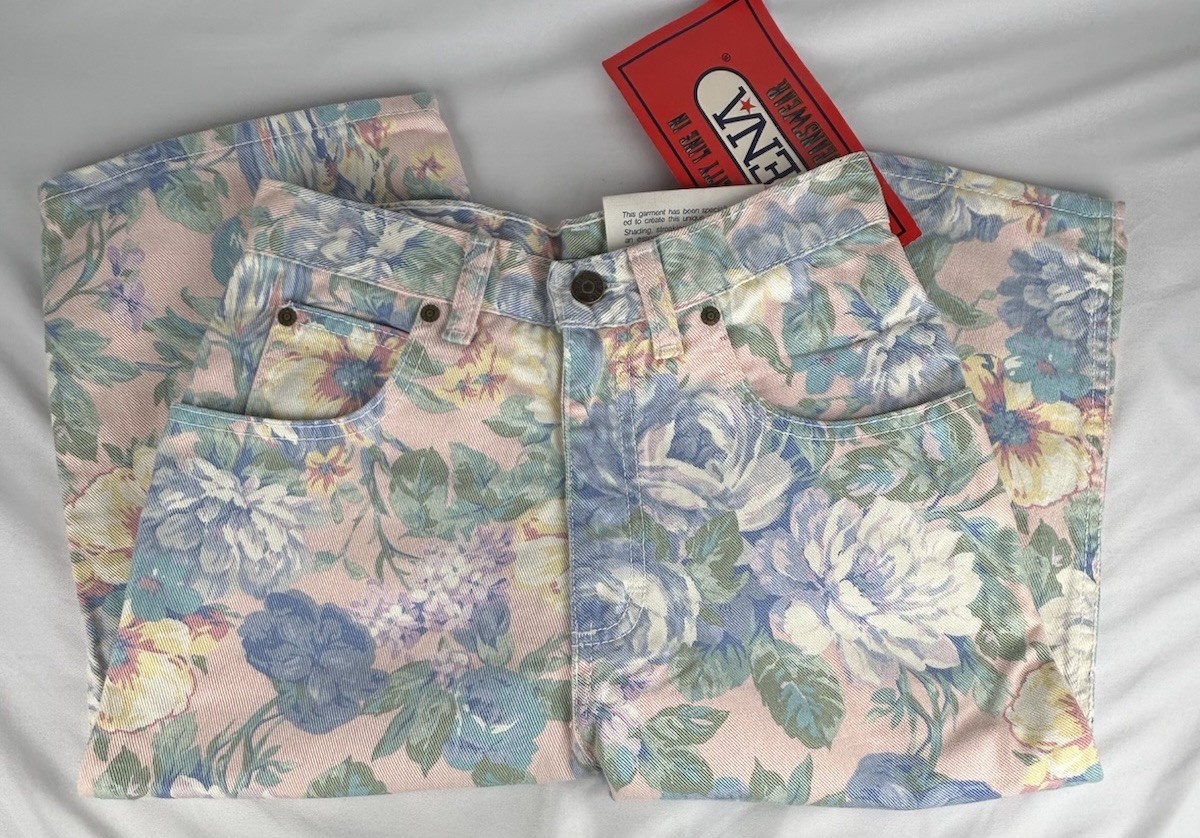NWT Vtg 90s Zena Floral Denim High Waist Bermuda Shorts Capri Sz 7 Cottagecore