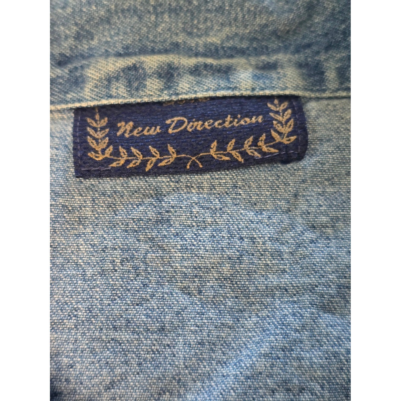 Vintage New Directions Light Blue Denim Shirt with Fun Embroidered Pattern