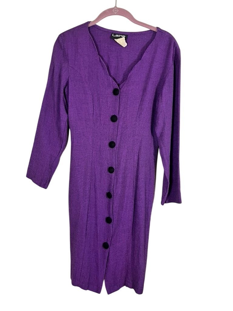 Vintage Mod Dress Purple 5 Work Wear Classic Chic Retro Preppy Artsy Neutral 70s