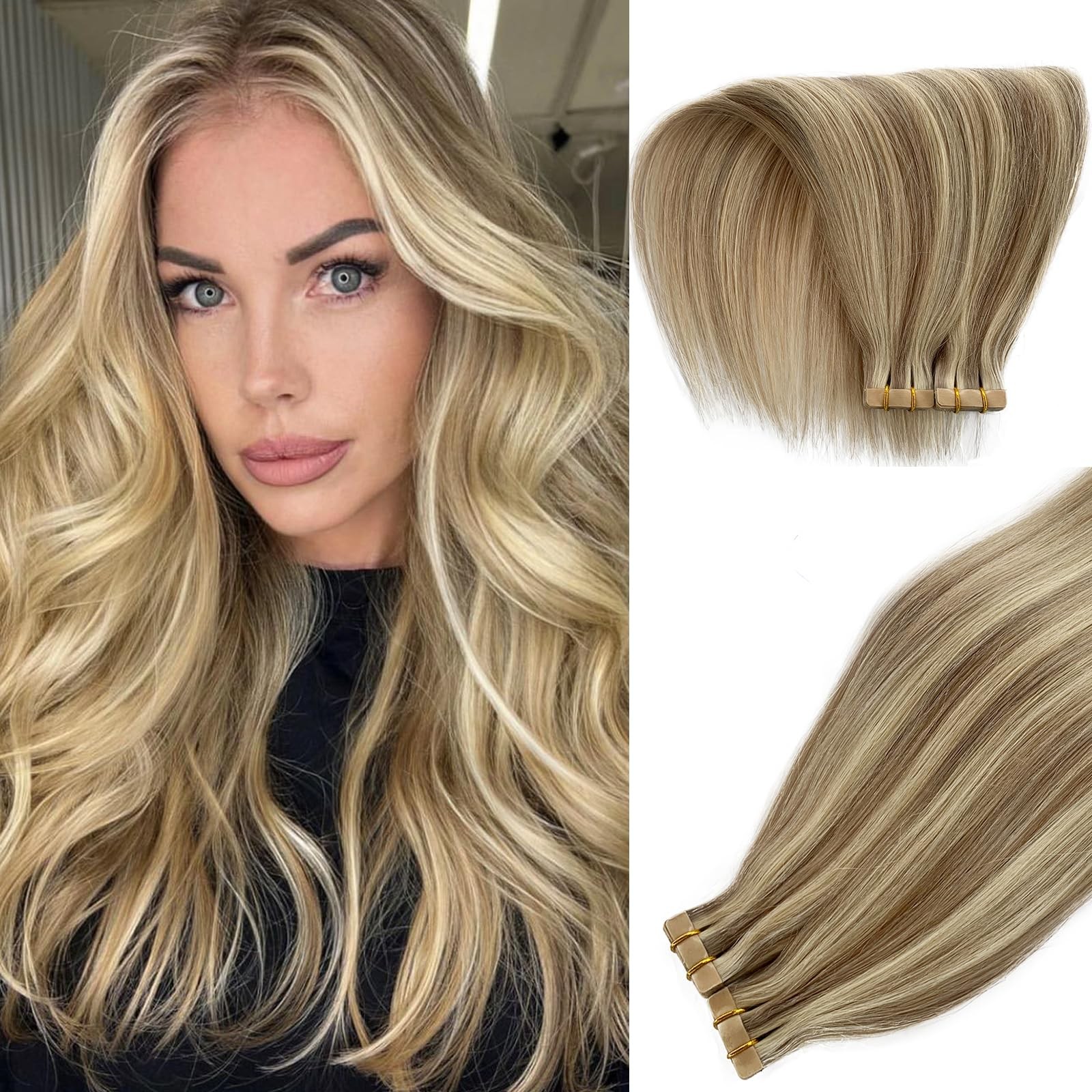 Smavida Long Blonde Remy Human Hair Tape in Extensions – Dark Dirty Blonde