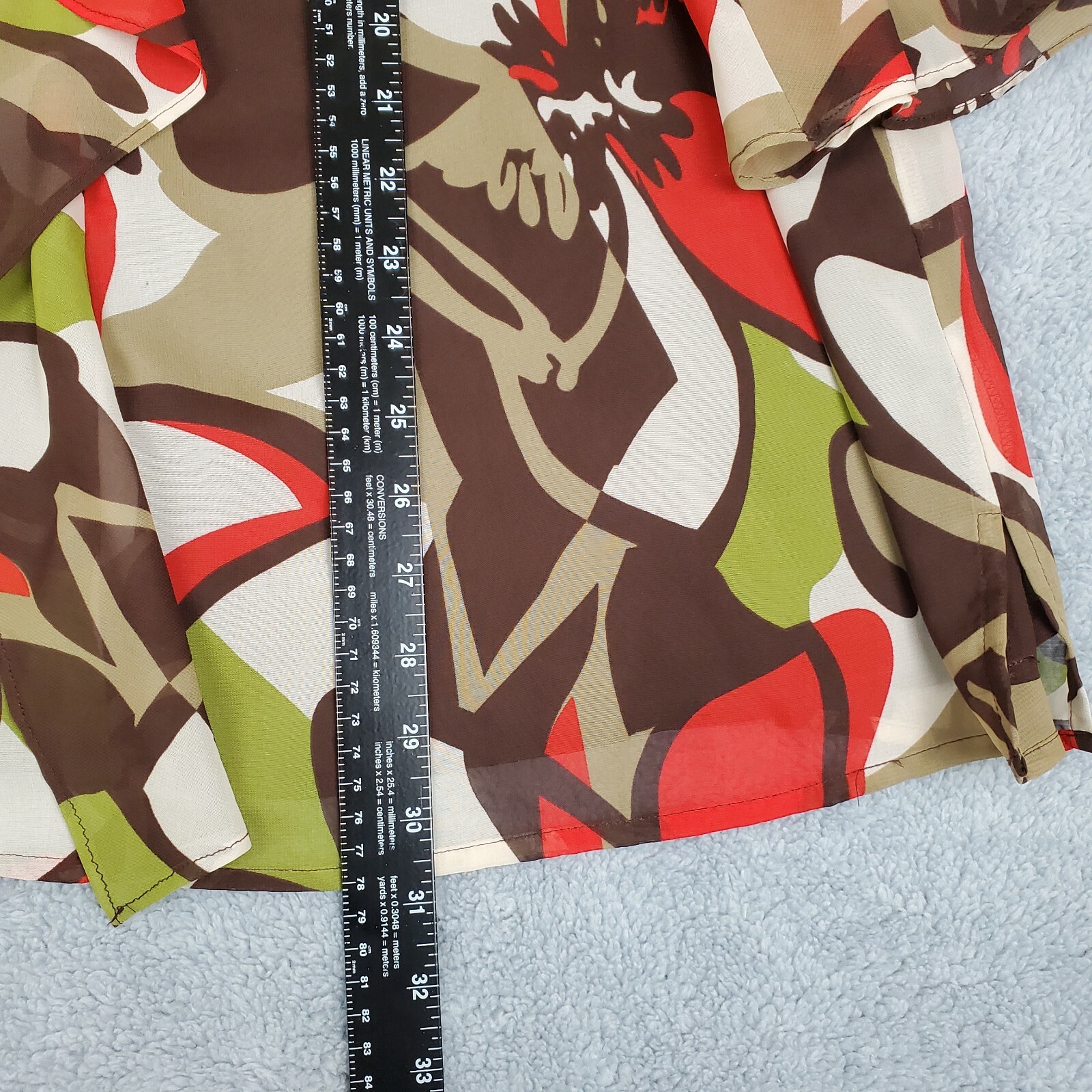 Vtg Russell Kemp Sz 1X Floral Ruffle Blouse Peplum Sheer Sleeve Mod Style Brown