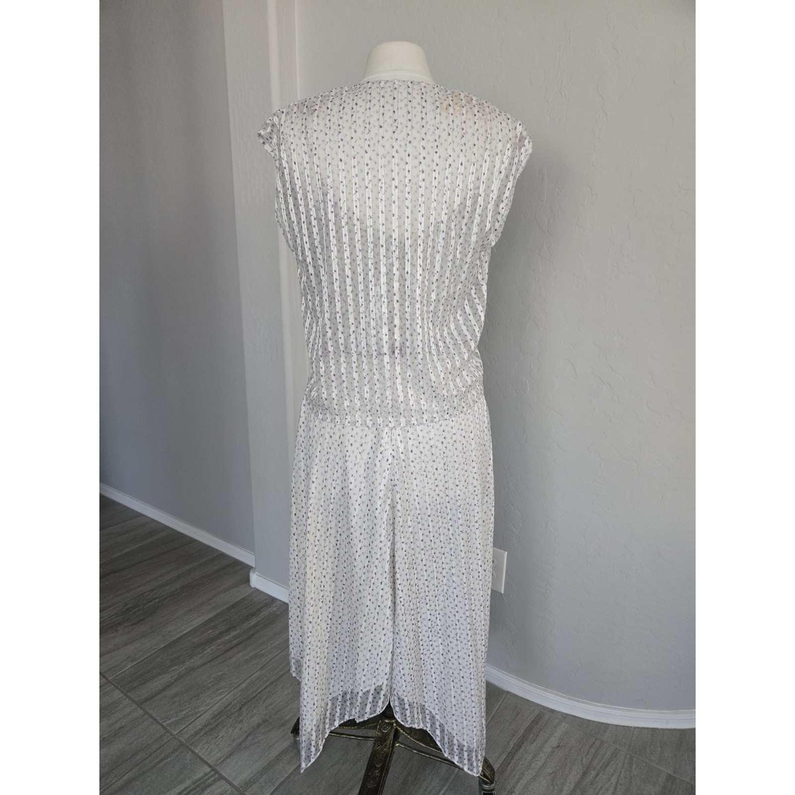 Vtg 70s Floral Handkerchief Hem Spaghetti Strap Dress Set W/ Sheer Shrug Sz 11 M