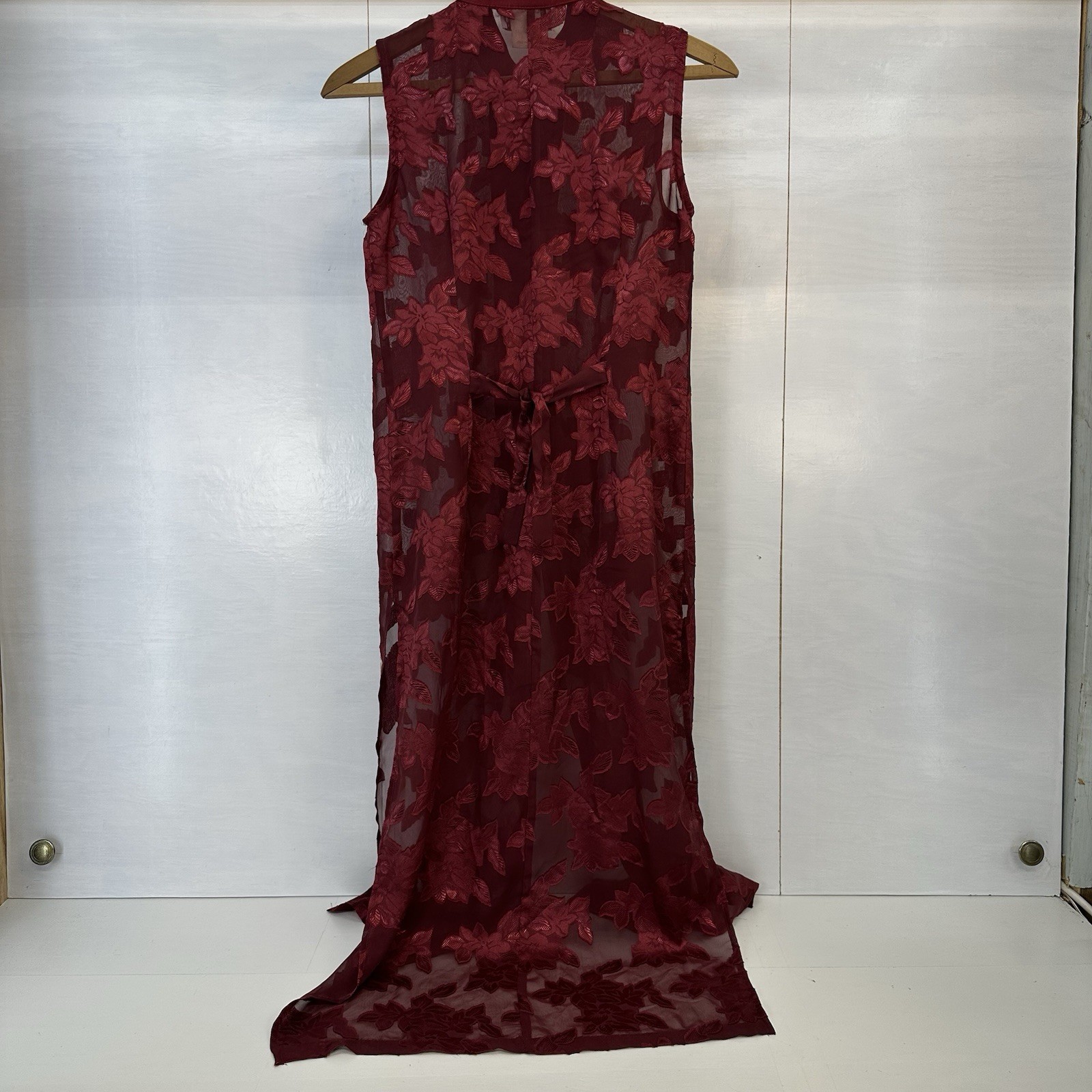 VTG Wayne Diamond Burgundy Cheongsam InspiredSheer DusterFrog Closure USA 8 READ