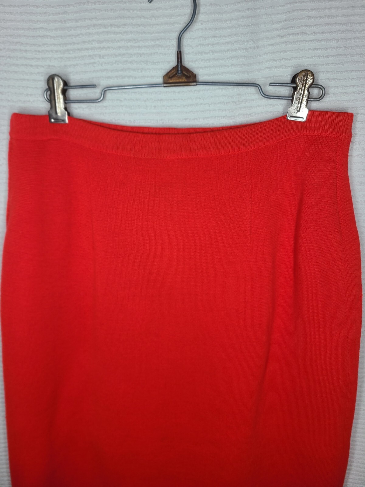 Vtg Wool Knit Skirt Fluoro Orange Gina Teresa Metal Zip Slim Stretchy 14 Mod M L