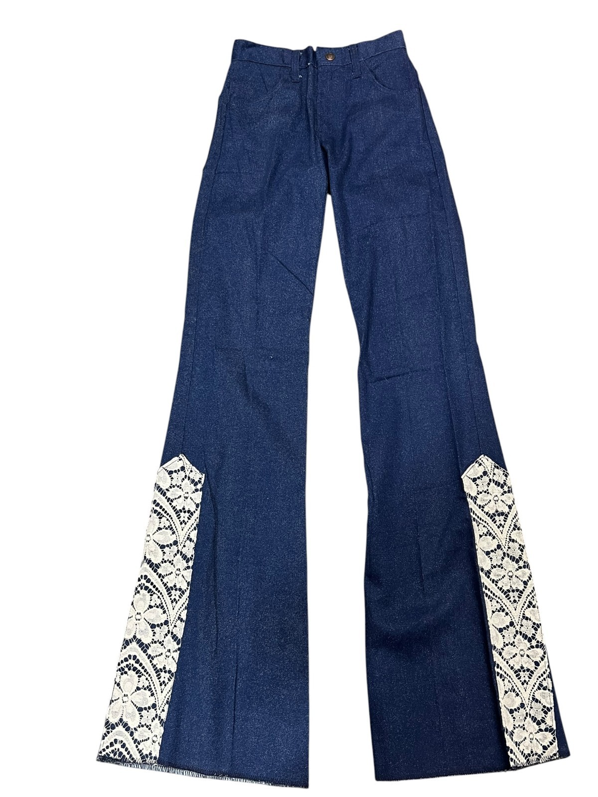 VTG 70s NOS XS/S Denim Jeans Flare Lace ALLEN Mfg. BRAND Western SHORE PRESSED
