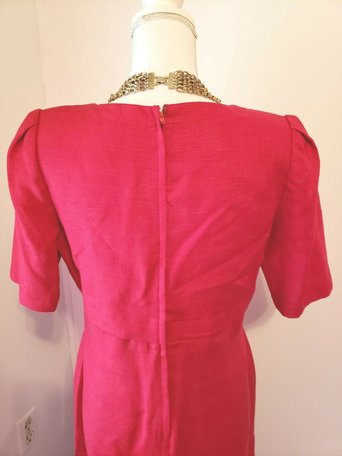 WILLIAM PEARSON Vintage Red Linen Lined Short Sleeve Sheath Dress Size 8/10