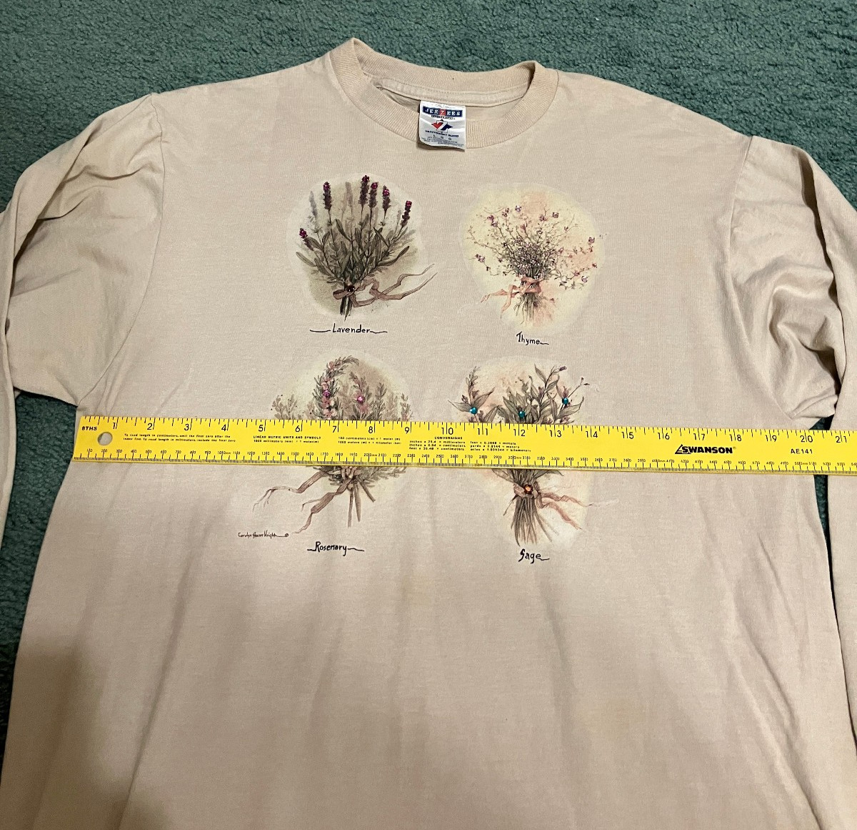 Long sleeves herbs with rhinestones design vintage T shirt Carolyn Shores Wright