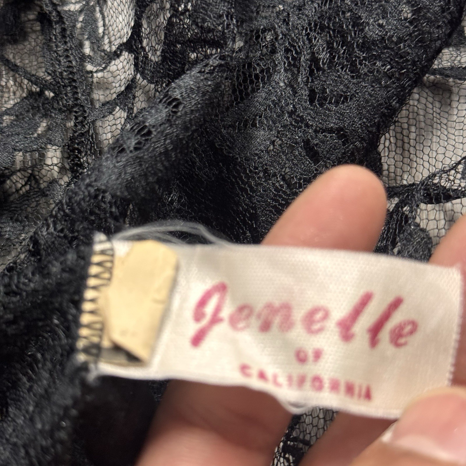 Vintage 1970s Jenelle Of California Black Lace Ruffle Fly Away Peignoir Size P