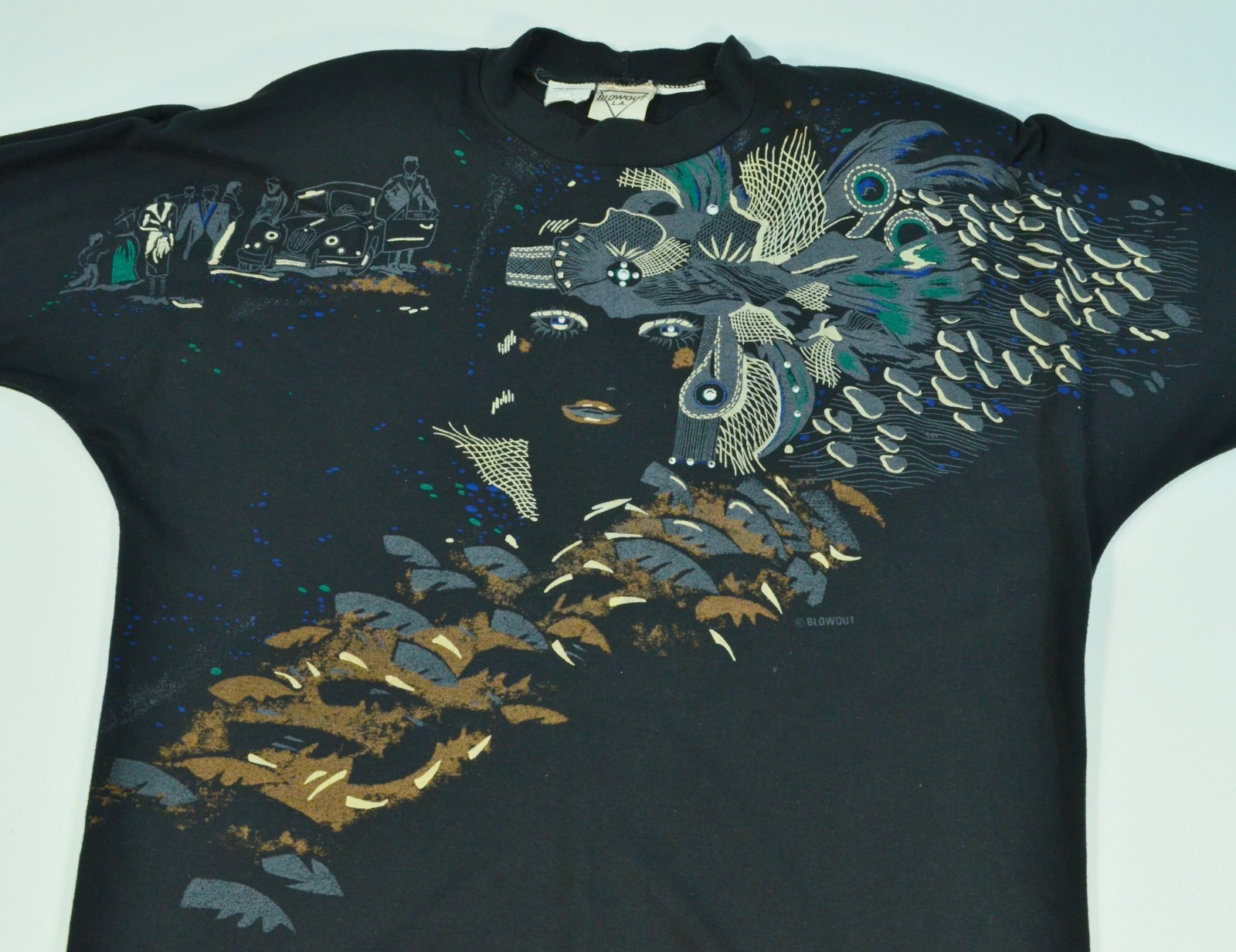 Vintage 80’s Blowout LA Black Gray 1920’s Flapper Woman Graphic Top Sweatshirt