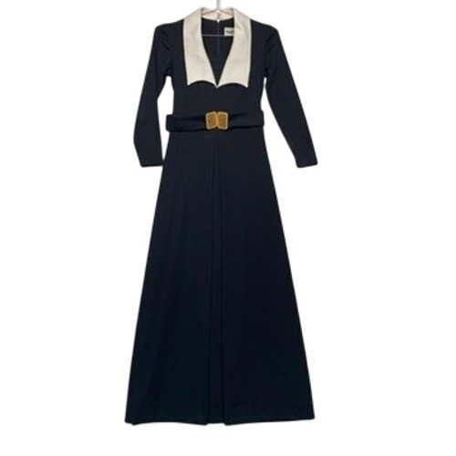 Haypence Women Vintage Maxi Dress Size Small Black White Gold Buckle Wednesay