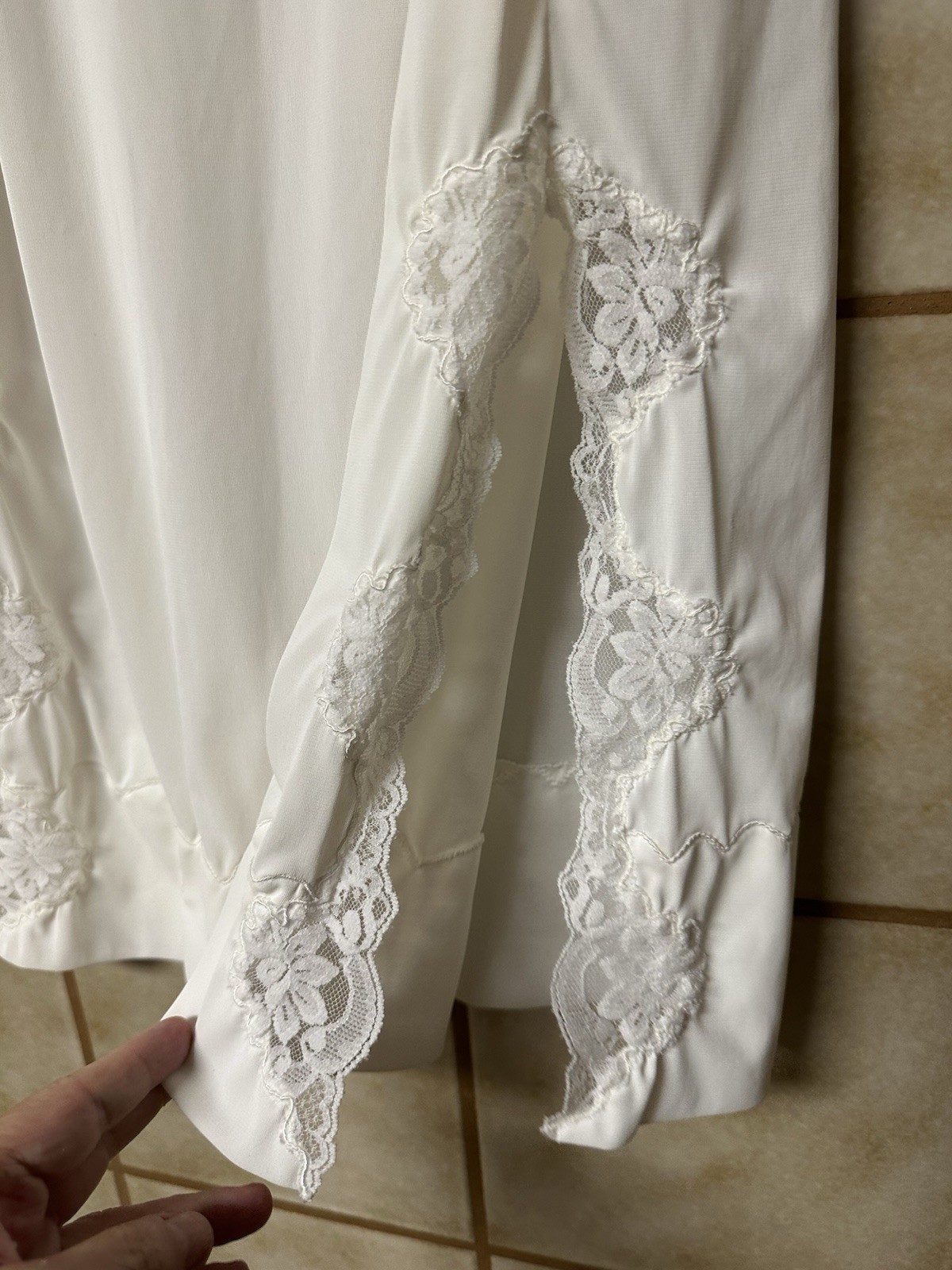 Vintage Women’s Retro Lace Embroidered Side Split Maxi Bridal Slip, Ivory Sz M