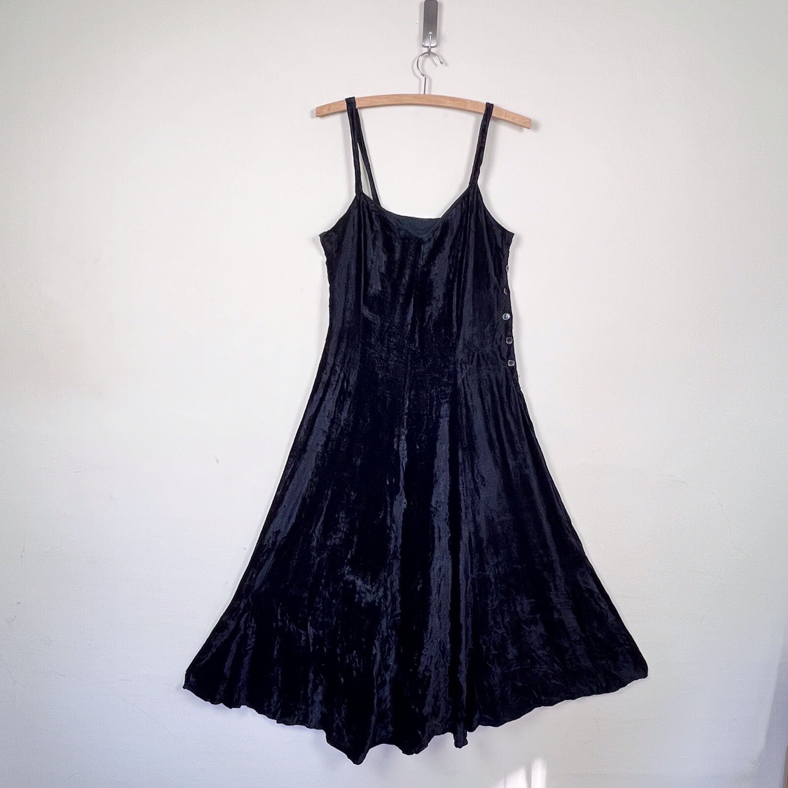 vintage 70s crushed velvet slip dress | 1970s black maxi whimsygoth bohemian