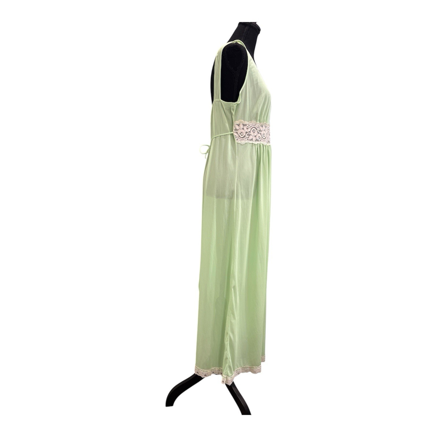Vtg Montgomery Ward Shear Silky Nylon Long Night Gown Mint Green Sz S