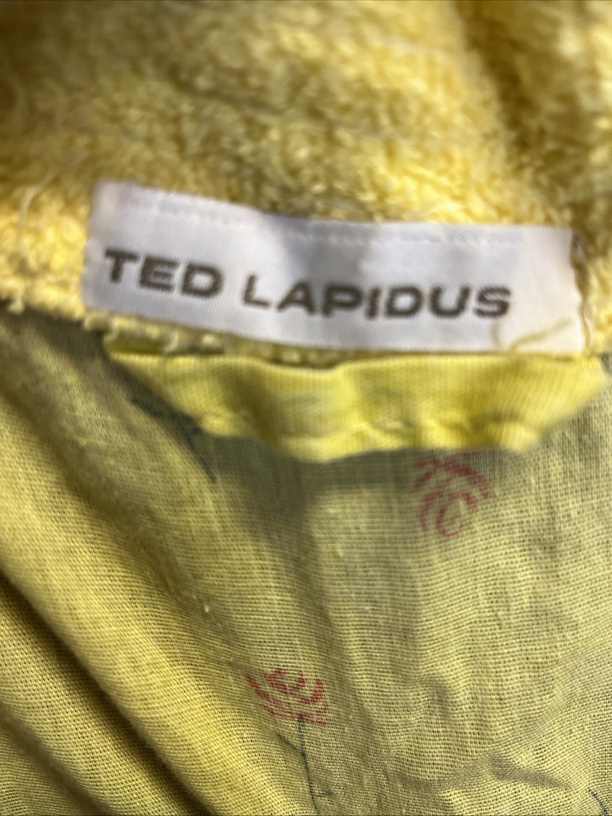 Ted Lapidus” Promotional Robe Yellow Rose Terrycloth Trim Designer Missing Belt