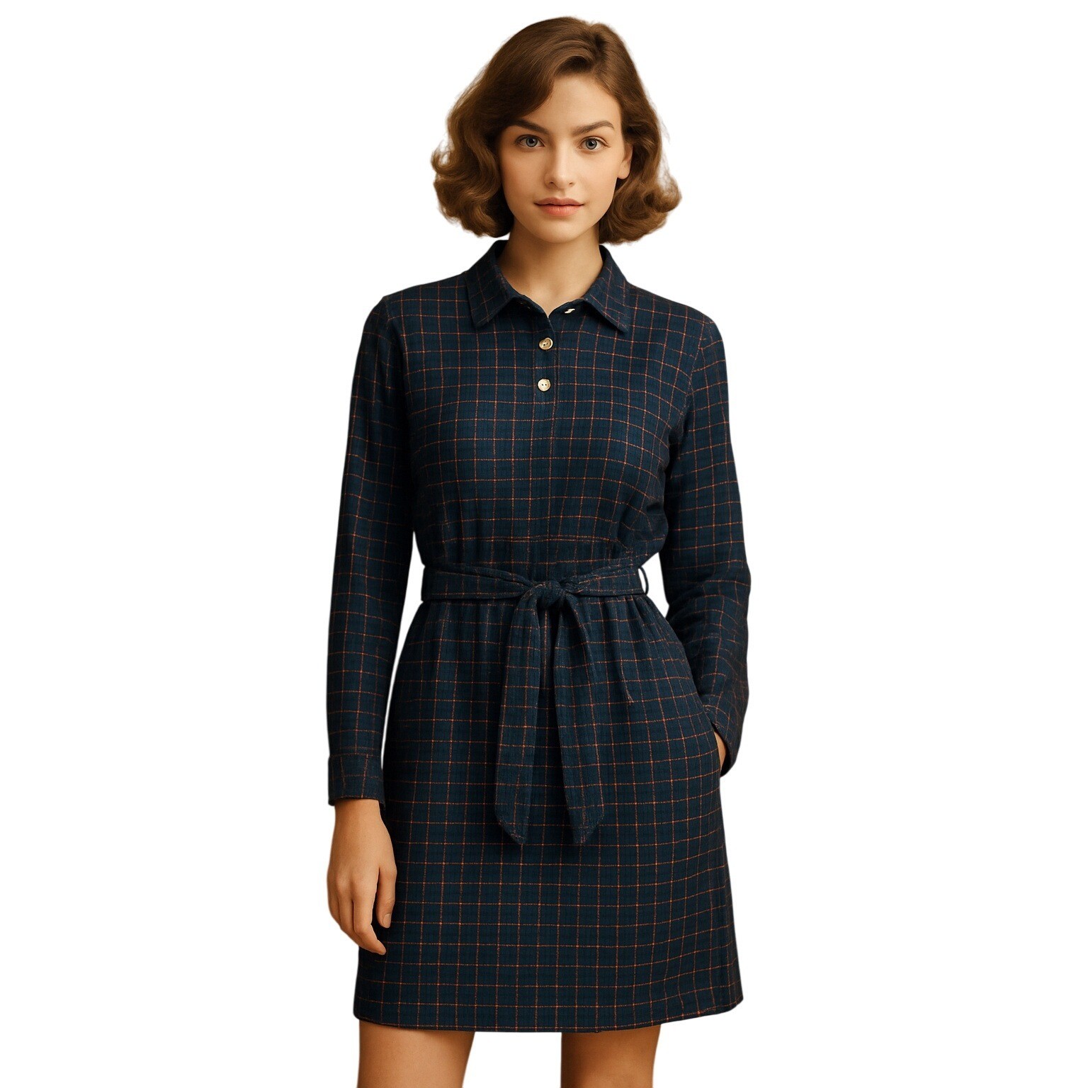 Vintage 90s The Tog Shop Womens M Green Plaid Shift Dress W/ Sash Belt