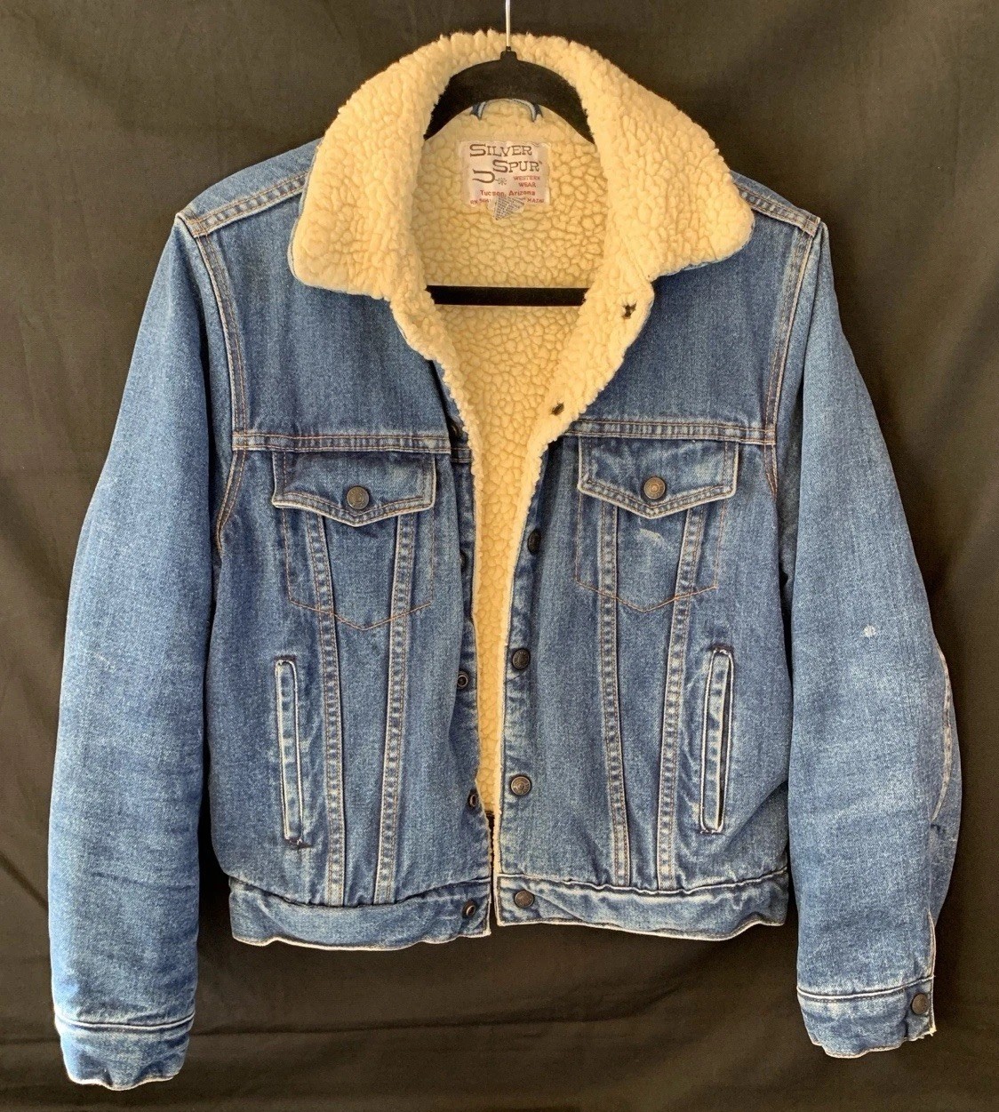 Vintage 1970s Silver Spur Western Wear Faux Sherpa Lined Denim Jacket – M