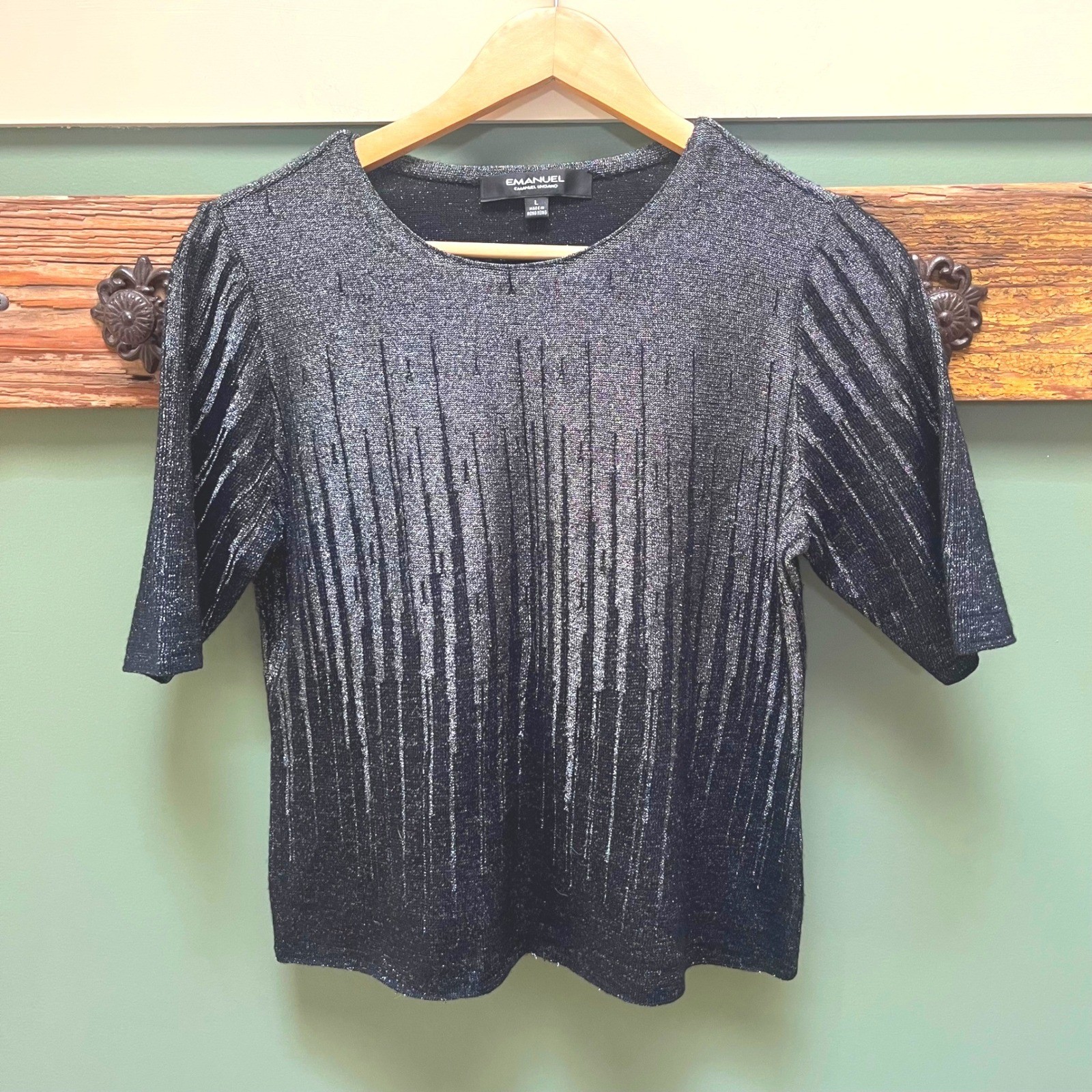 Emanuel Ungaro Vintage Silver Black Metallic Ombre Wool Blend Knit Top Large
