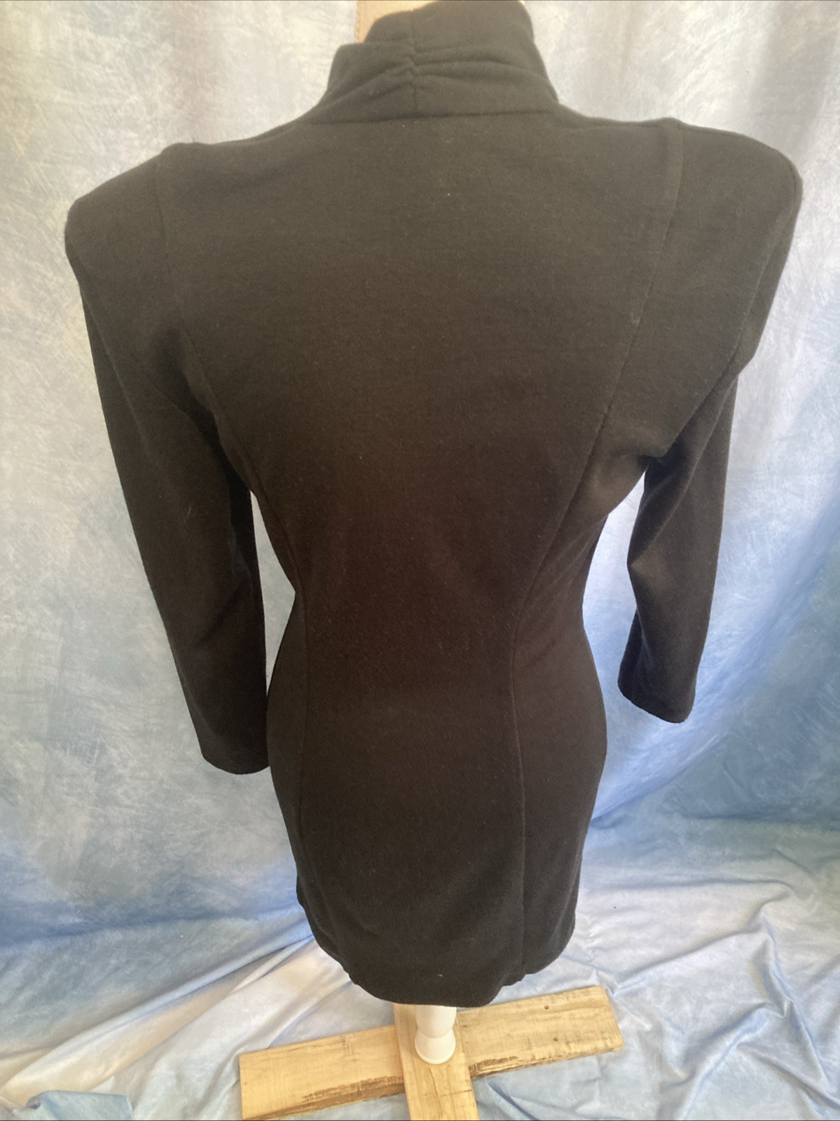 Vtg 80s All That Jazz Black Knit Dress Shoulder Pads Gold Button XS USA 5/6 LBD