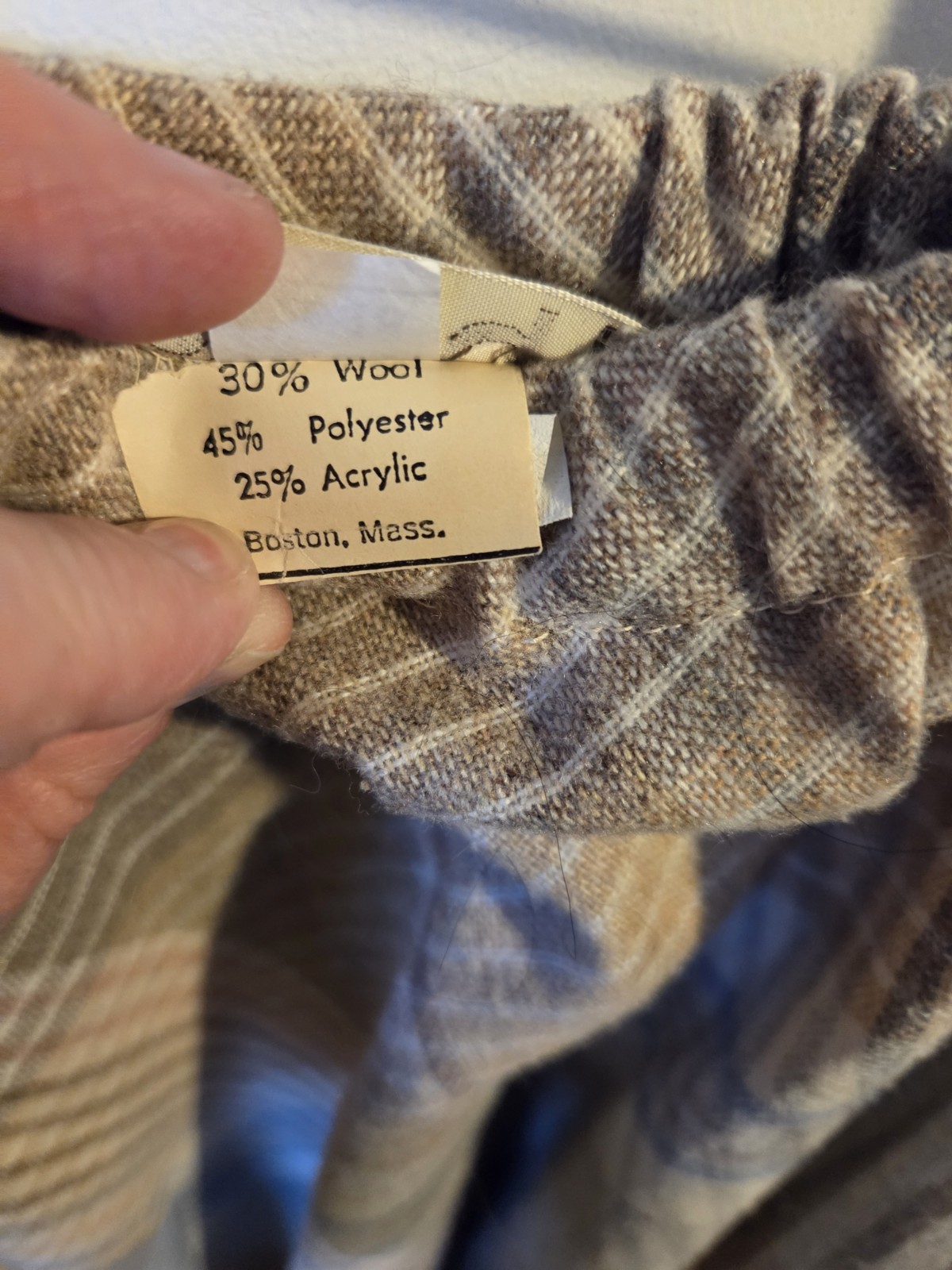 Vintage Century Of Boston Wool Skirt Sz 16 Tan/Gray Plaid Midi Length W/pockets