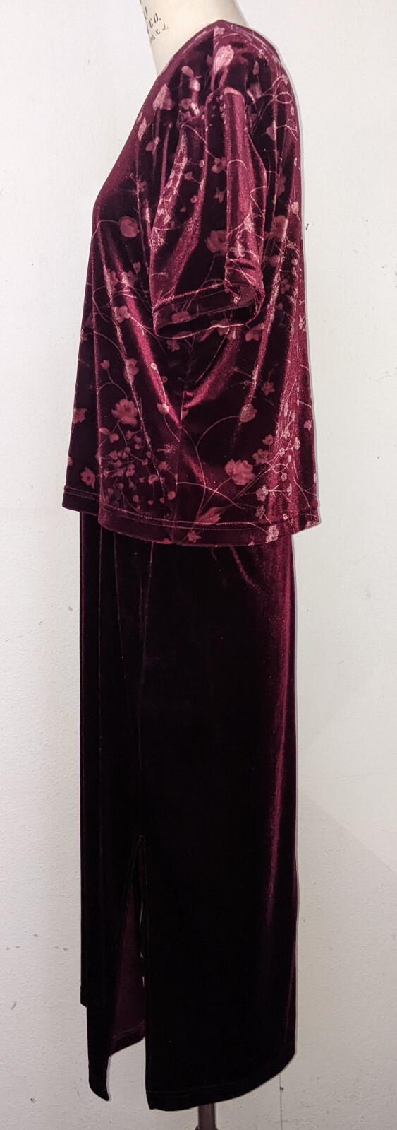 vintage TR BENTLEY red crushed velvet MAXI DRESS floral ATTACHED BLOUSE size 16