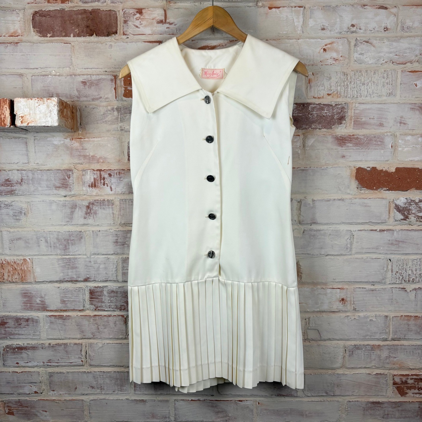 Vintage Miss Amis Ivory Sailor Collar Anchor Button Pleated Mini Dress XS/S